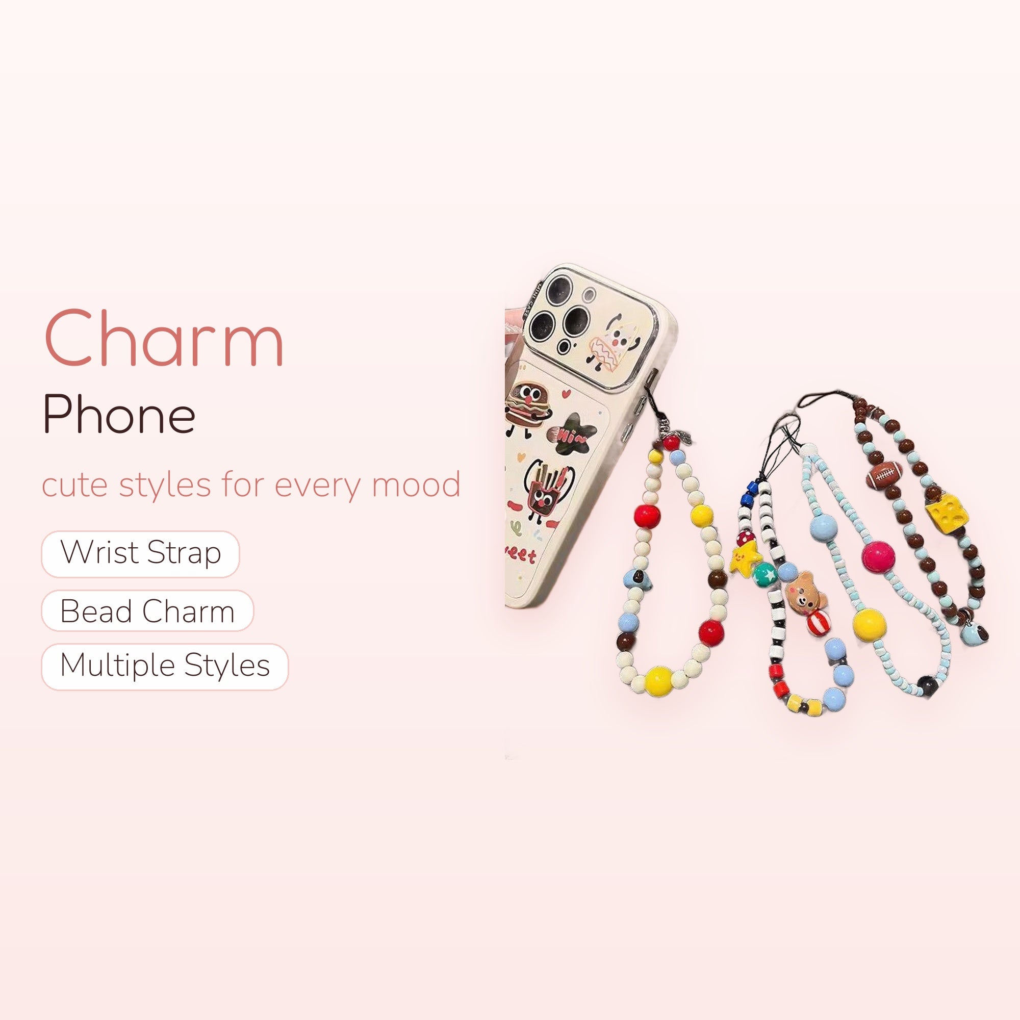 Aesthetic Beaded Phone Charm Straps | Cute Colorful Wrist Lanyards with Charms