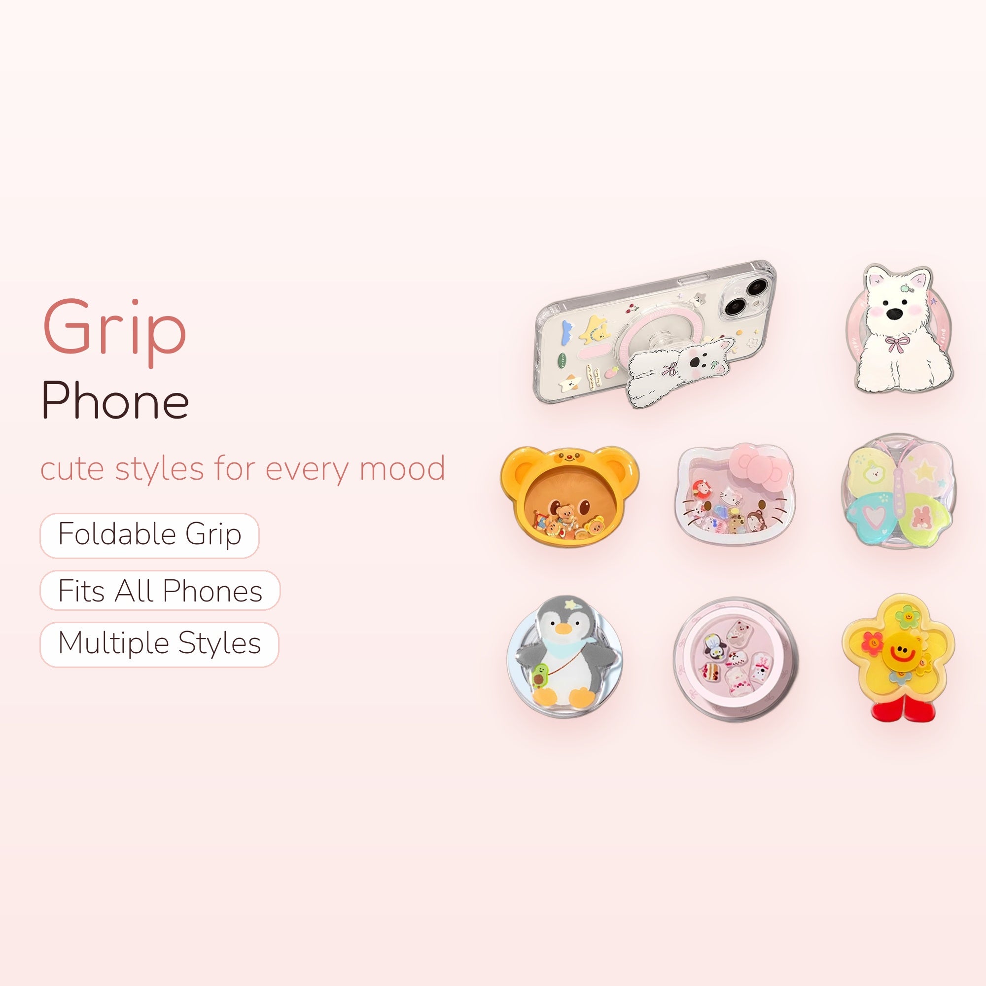 Cute Cartoon Animal Phone Grips | Kawaii Pop Socket Stand for iPhone & Android