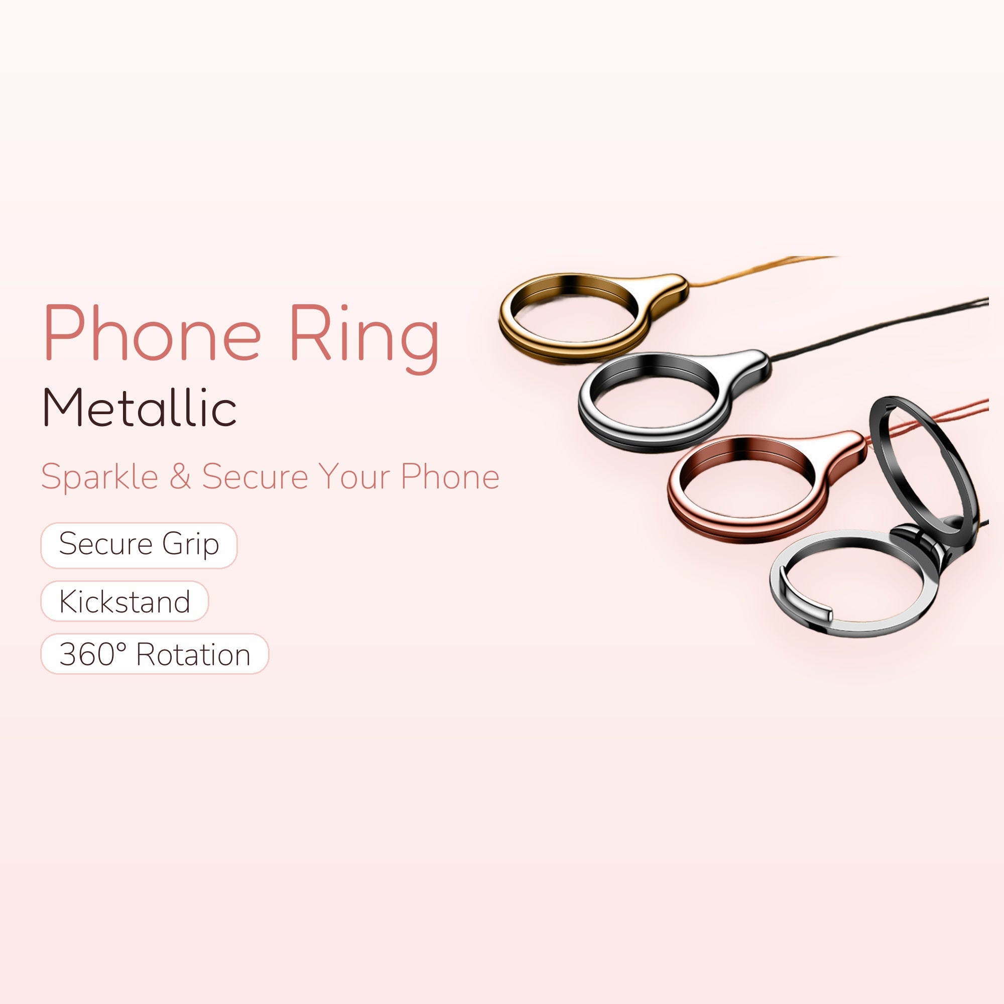 Metallic Phone Ring Holder | Cute Finger Grip Stand | Kawaii Phone Lanyard | Y2K Aesthetic | Gift for Her