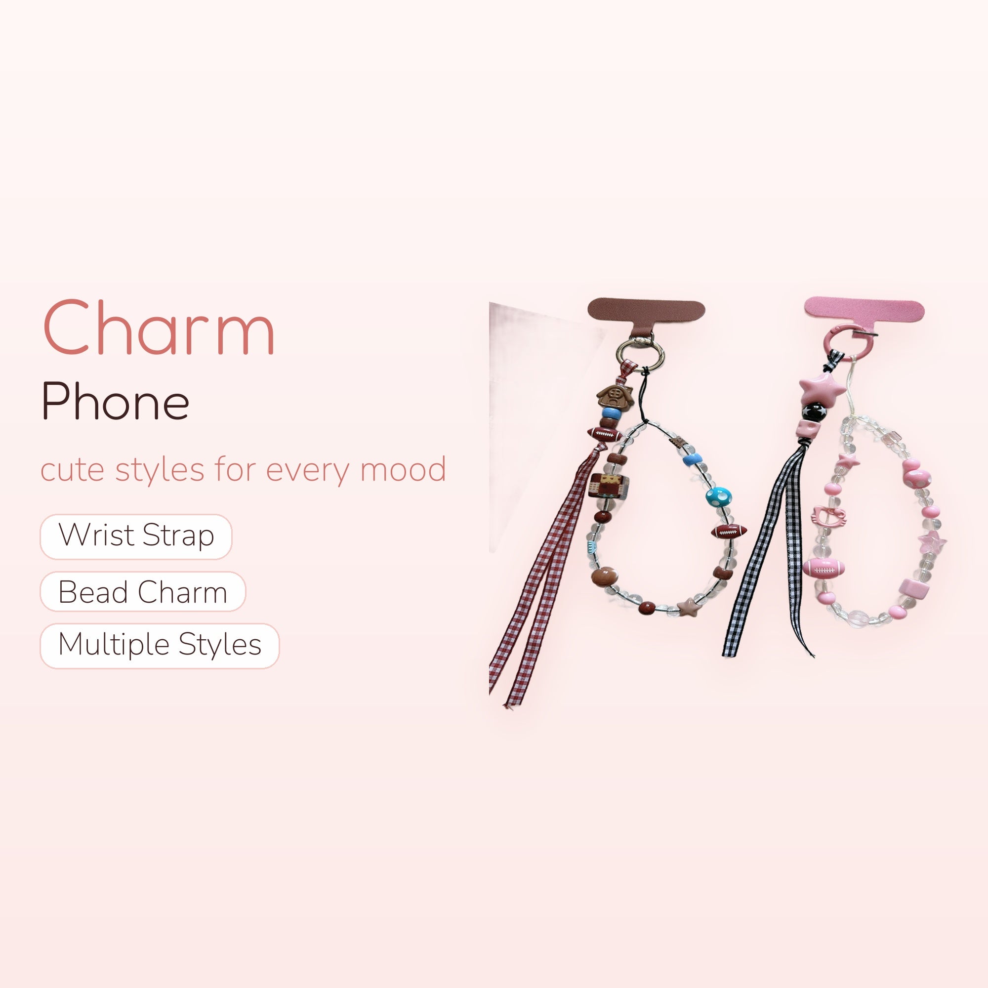 Cute Beaded Phone Charm Straps with Ribbons | Kawaii Sports & Star Wrist Lanyards