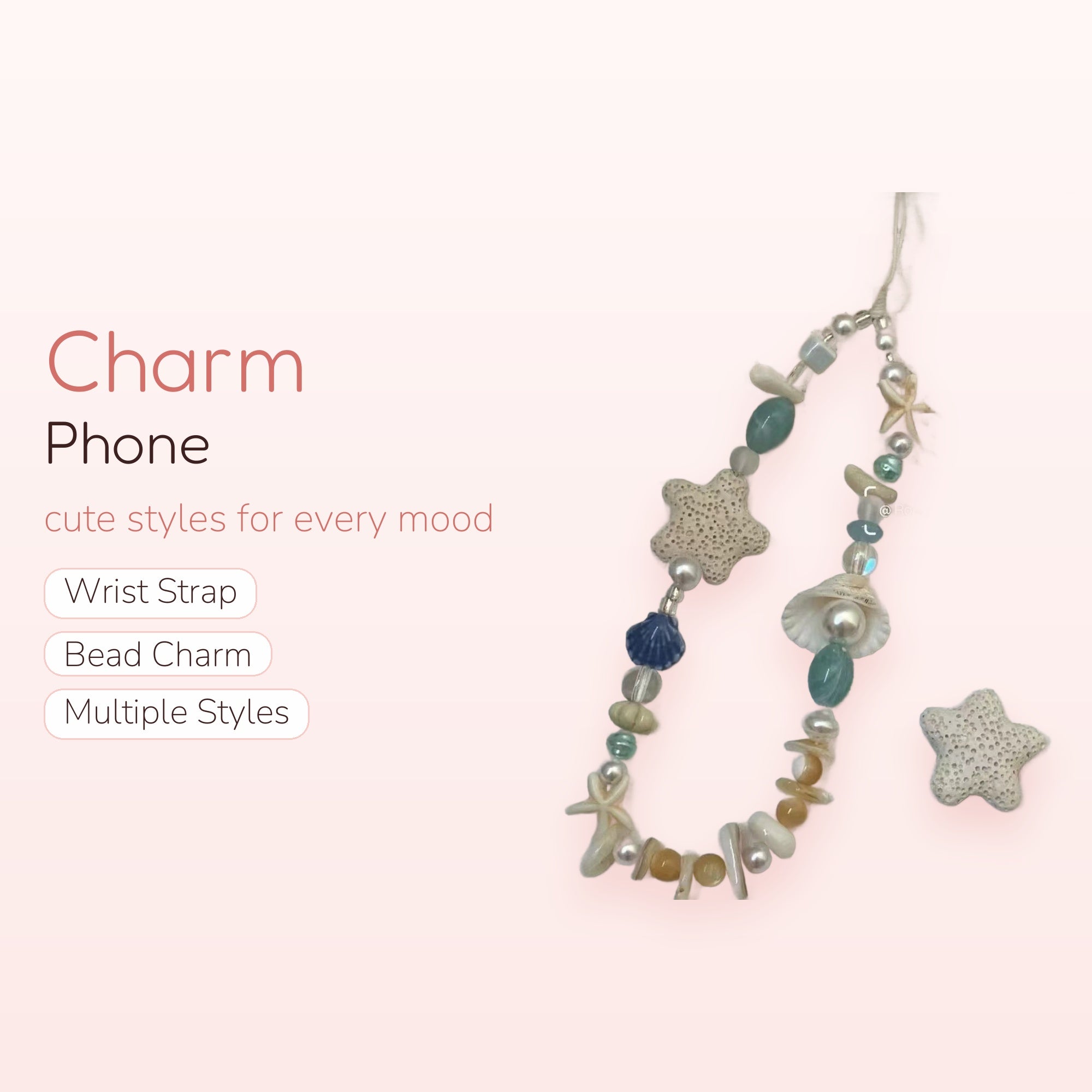 Aesthetic Seashell & Starfish Phone Charm Strap | Ocean Beaded Wrist Lanyard