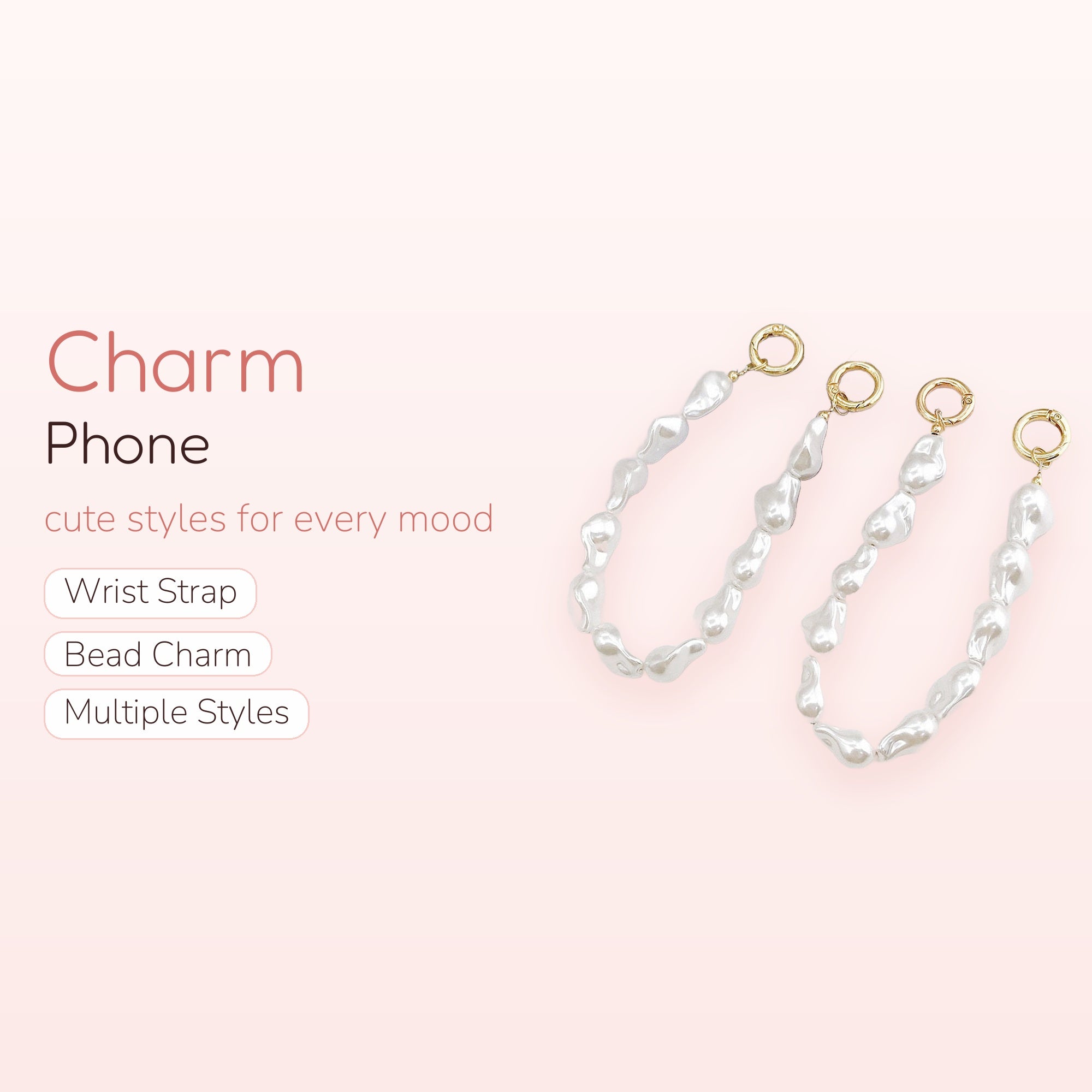 Chunky Baroque Pearl Phone Charm | Aesthetic Gold Clasp Wrist Strap