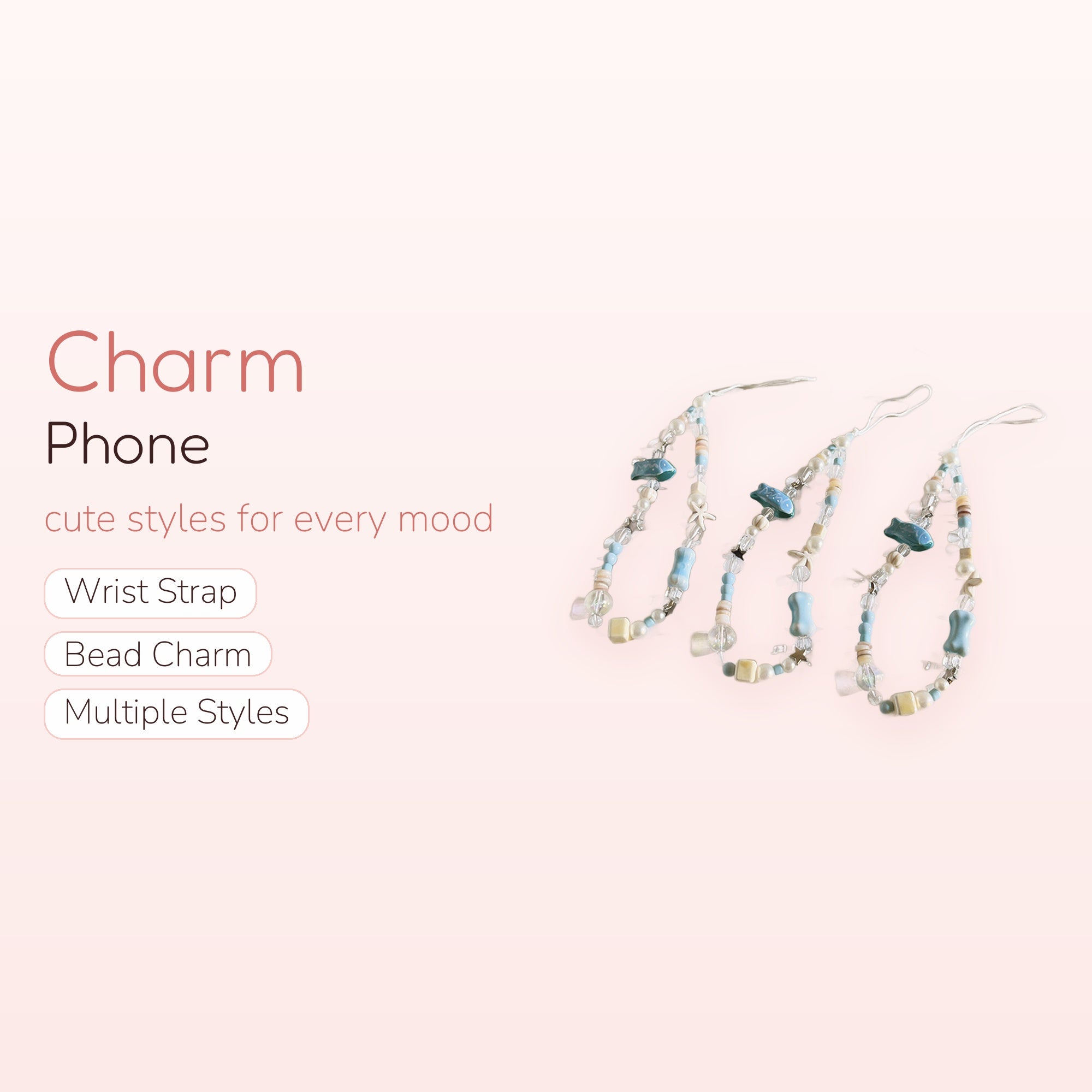 Oceanic Beaded Phone Charm Strap | Pastel Blue & White Sea-Themed Wrist Lanyard