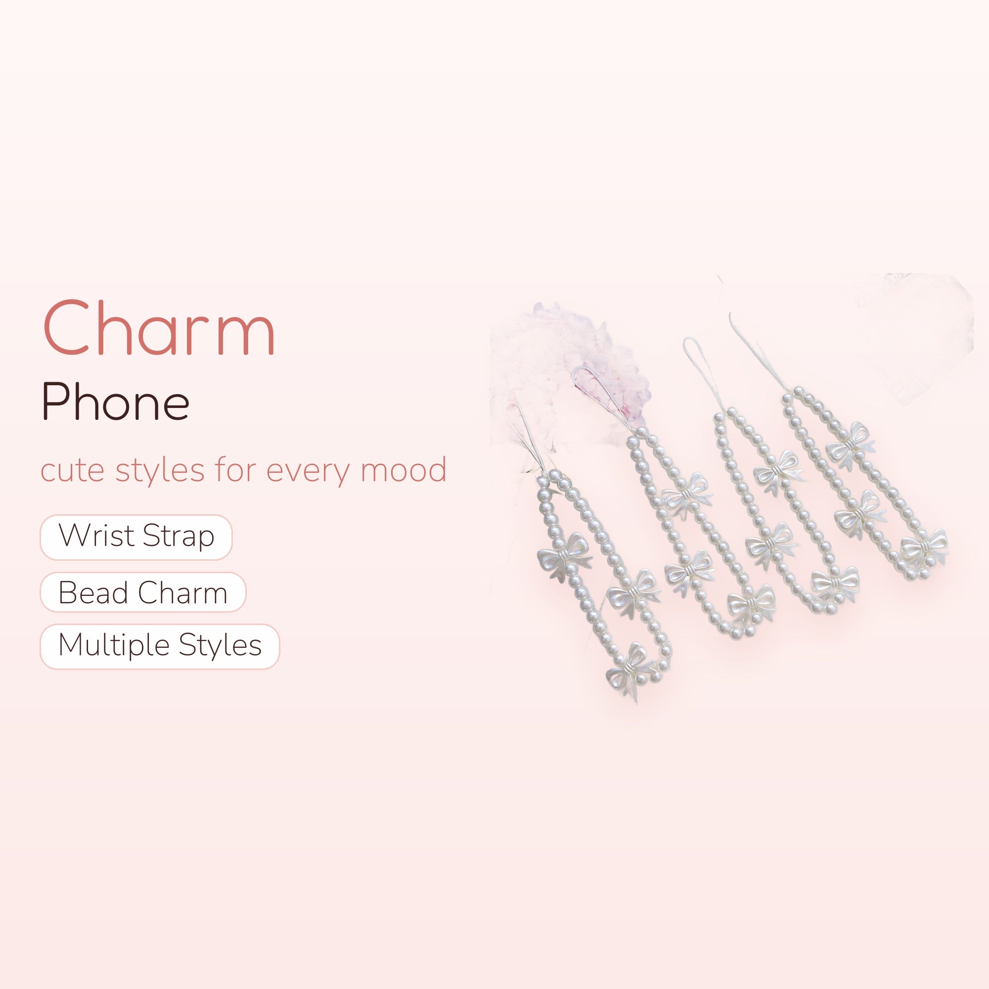 Cute Pearl Bow Phone Charm Strap | Aesthetic Beaded Wrist Lanyard