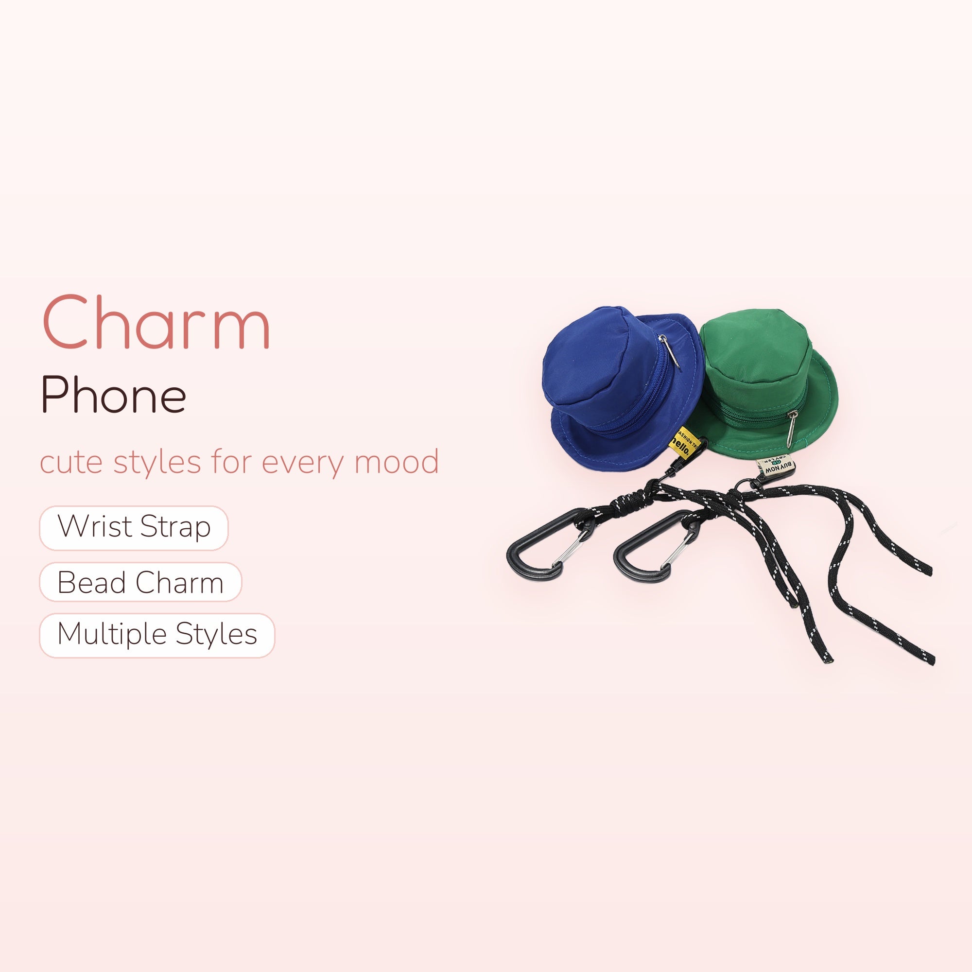 Mini Bucket Hat Phone Charm | Cute Blue & Green Keychain Lanyard