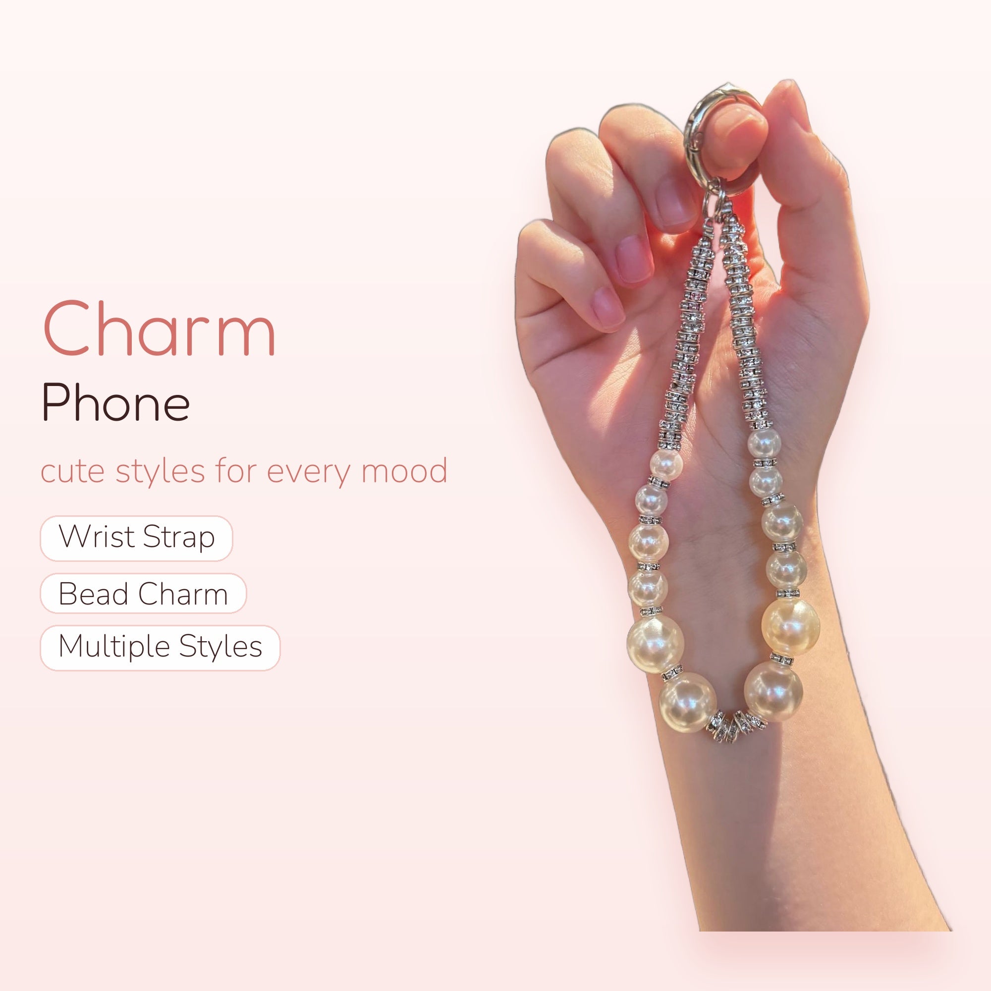 Sparkling Pearl Phone Charm Strap | Elegant Beaded Wrist Lanyard