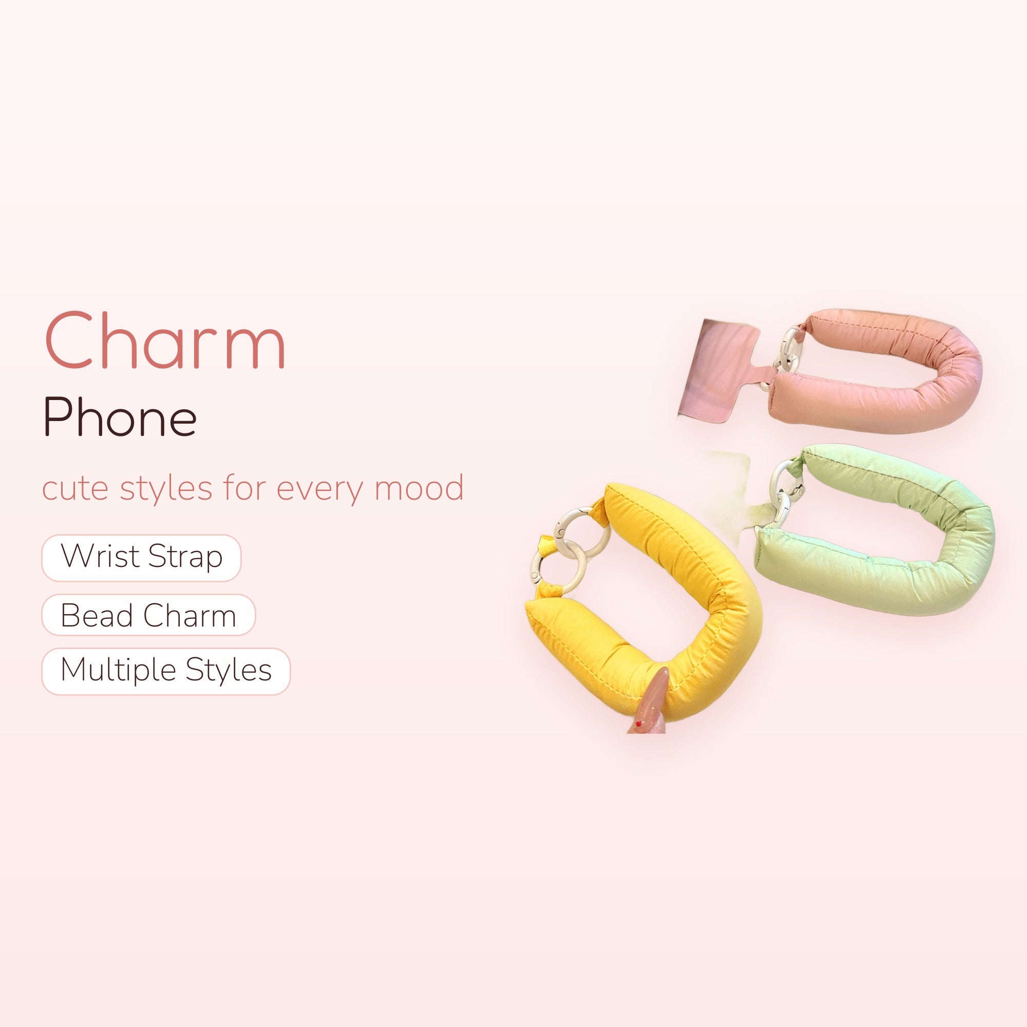 Pastel Puffy U-Shape Phone Charm | Cute Padded Wrist Strap Lanyard