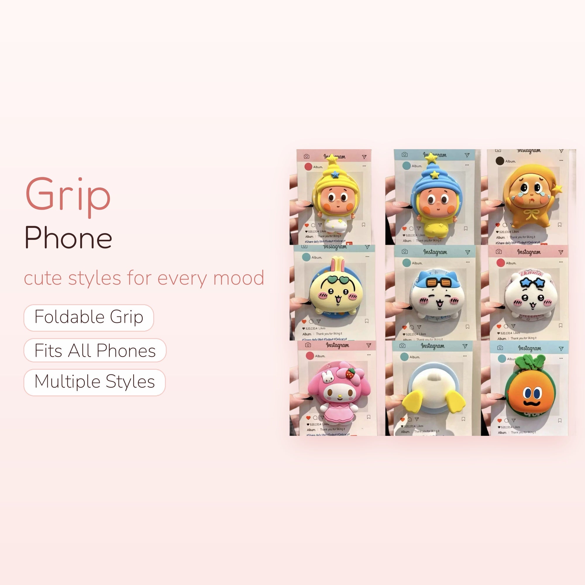 SIMPLYBUBBI — Cute Resin Vinyette Phone Grips | Kawaii Cartoon Socket Stands