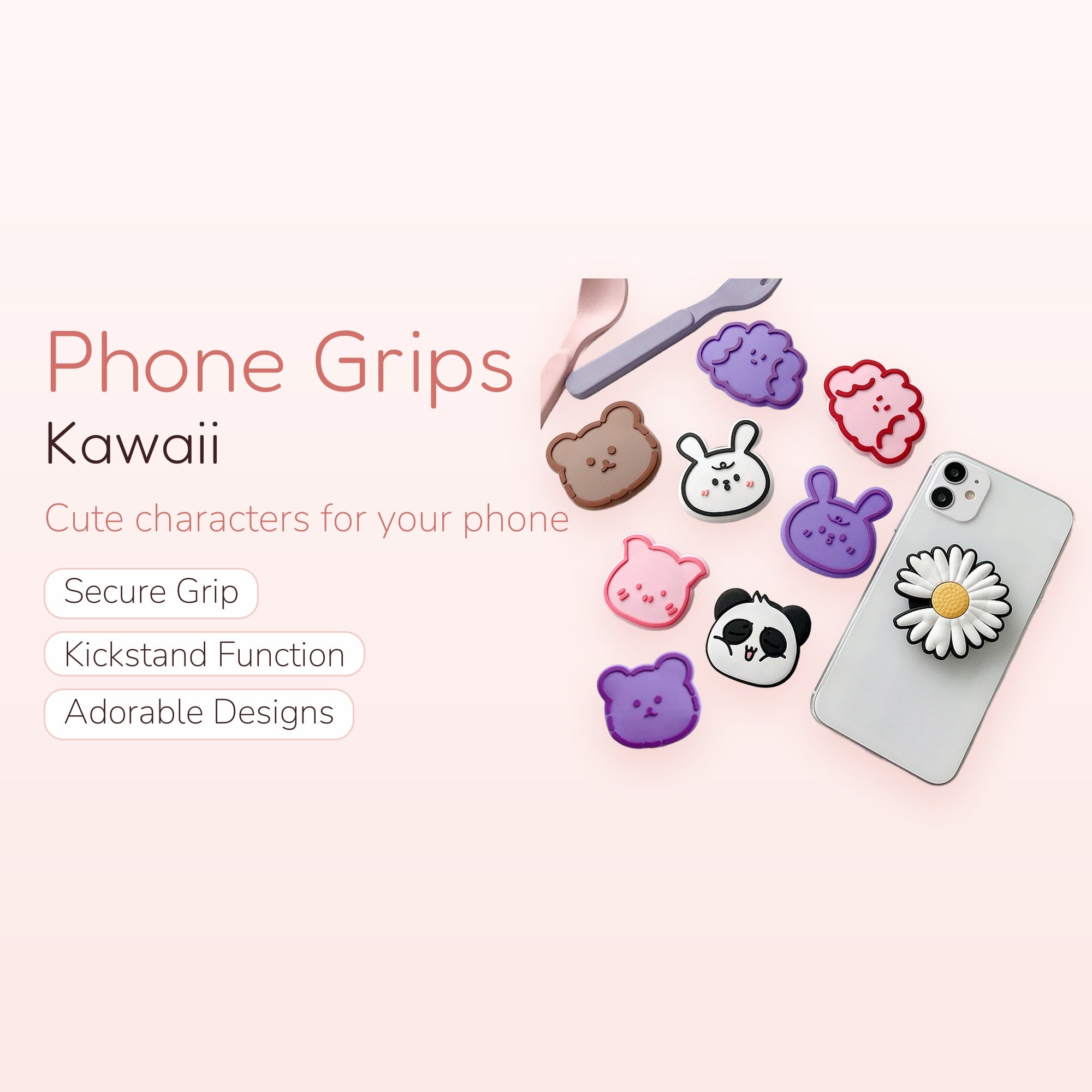 Kawaii Animal & Daisy Phone Grip | Cute Pop Socket Stand