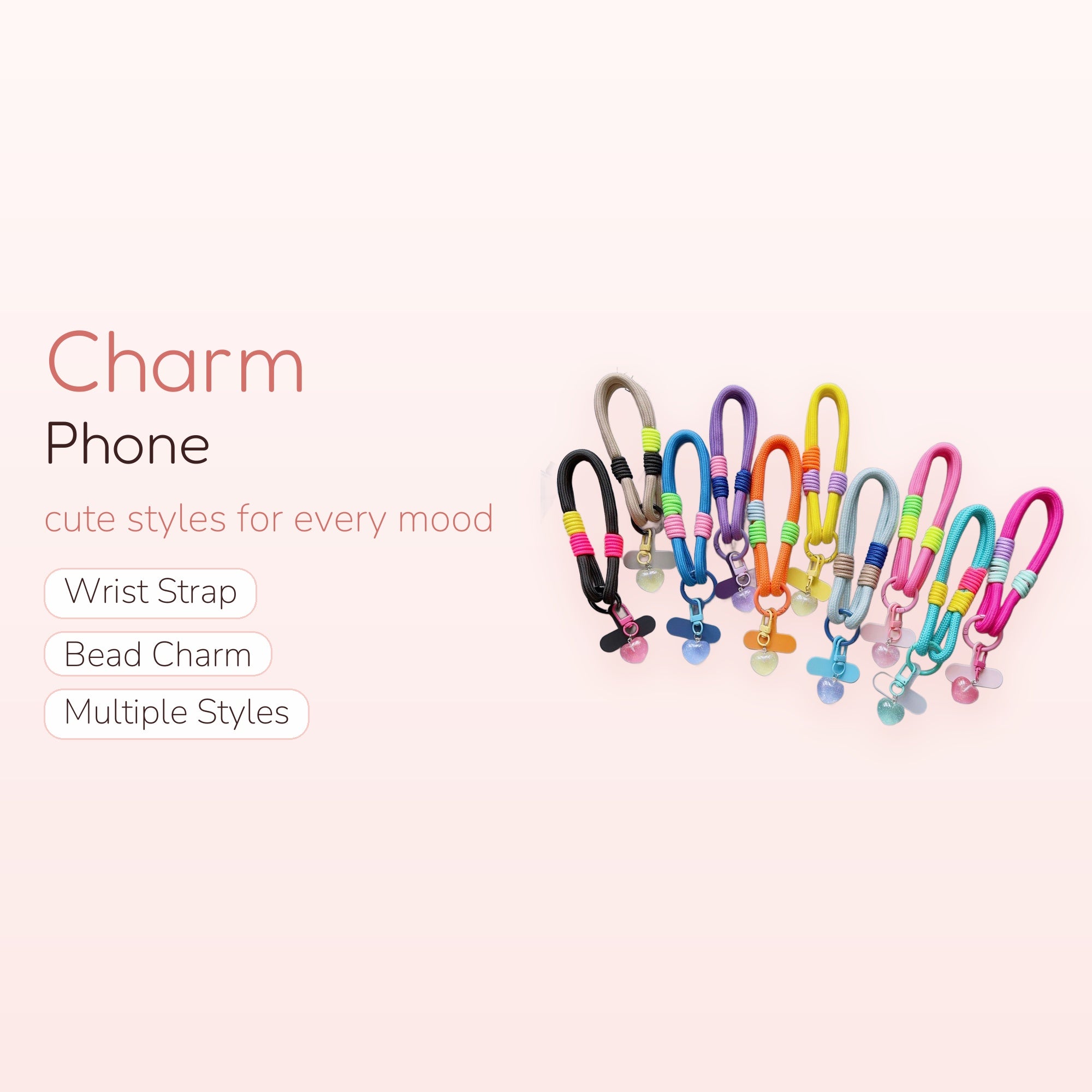 Colorful Braided Rope Phone Charm Strap | Cute Heart Pendant Wrist Lanyard