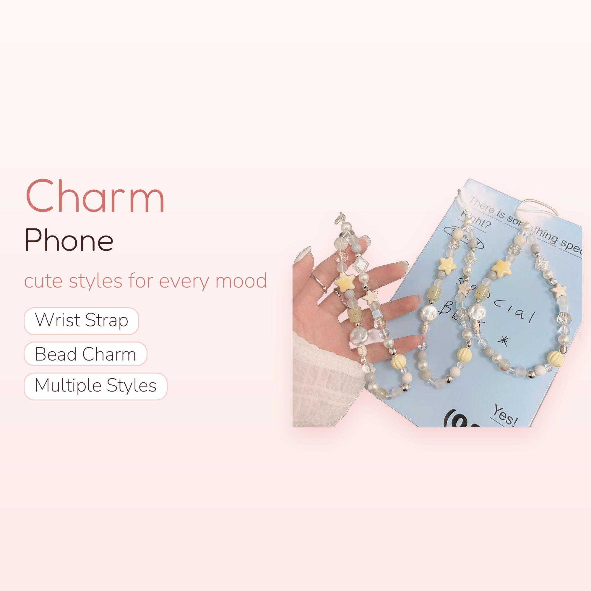 Kawaii Pastel Star & Pearl Phone Charm | Aesthetic Beaded Wrist Strap Lanyard