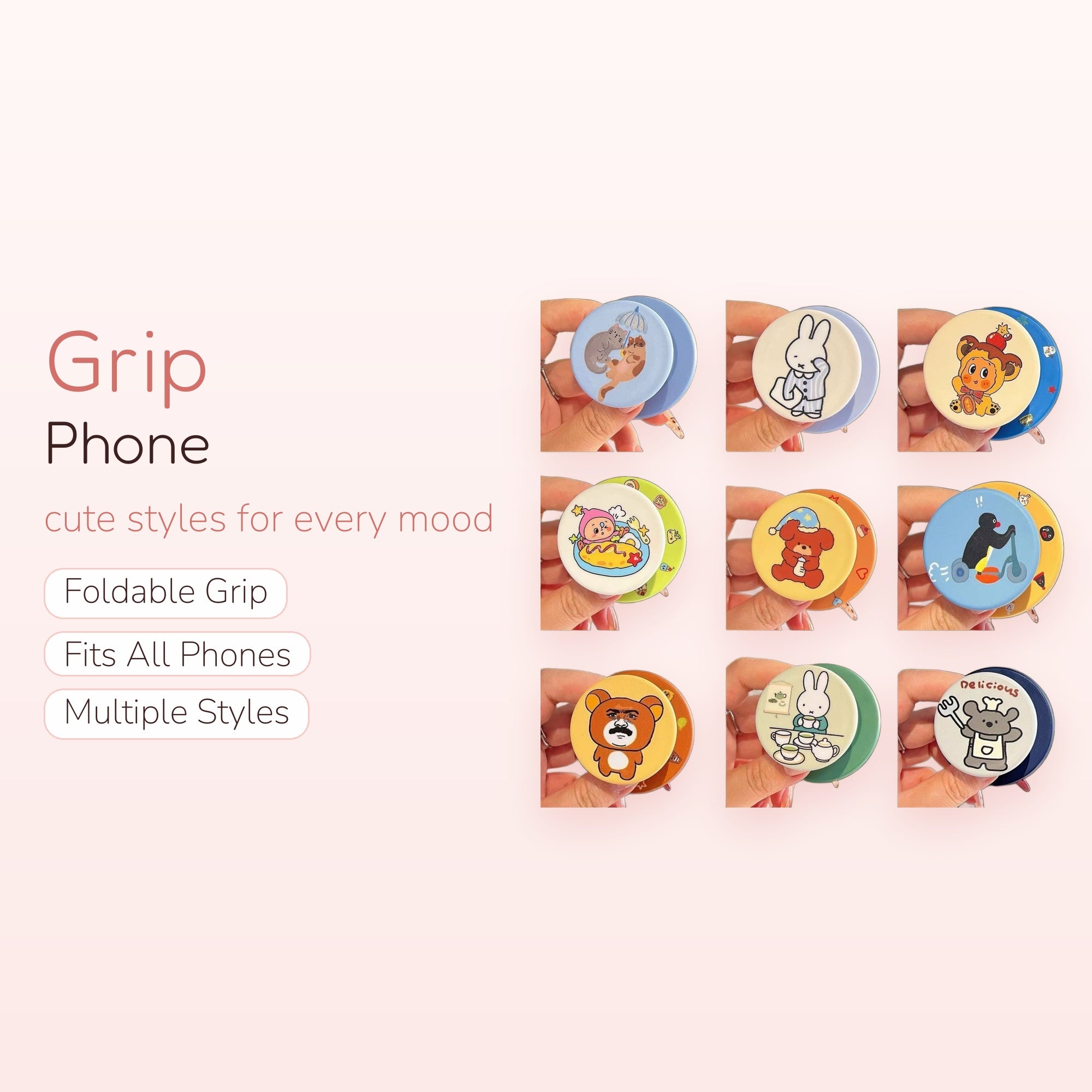 Cute Cartoon Character Phone Grip | Kawaii Expandable Pop Socket Stand
