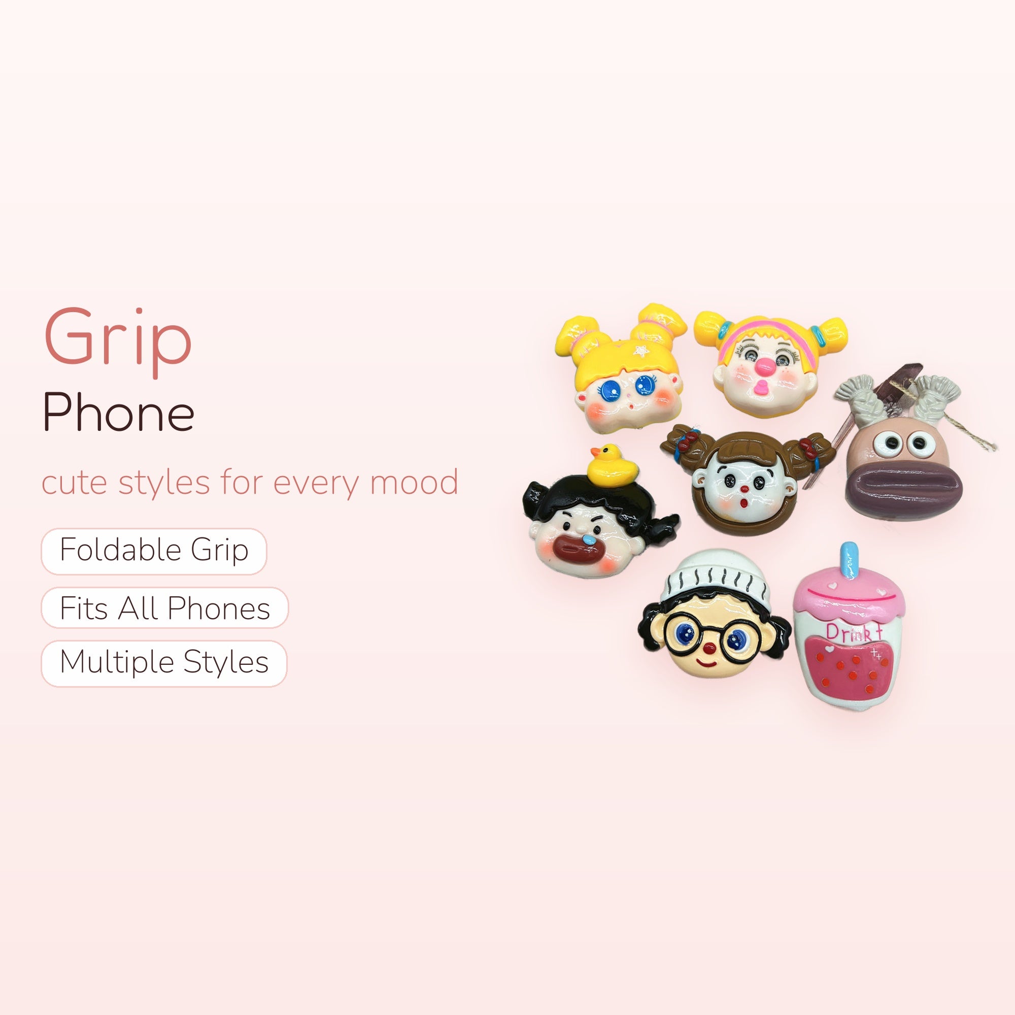 Kawaii Cartoon Character Phone Grips | Cute Resin Pop Socket Stands
