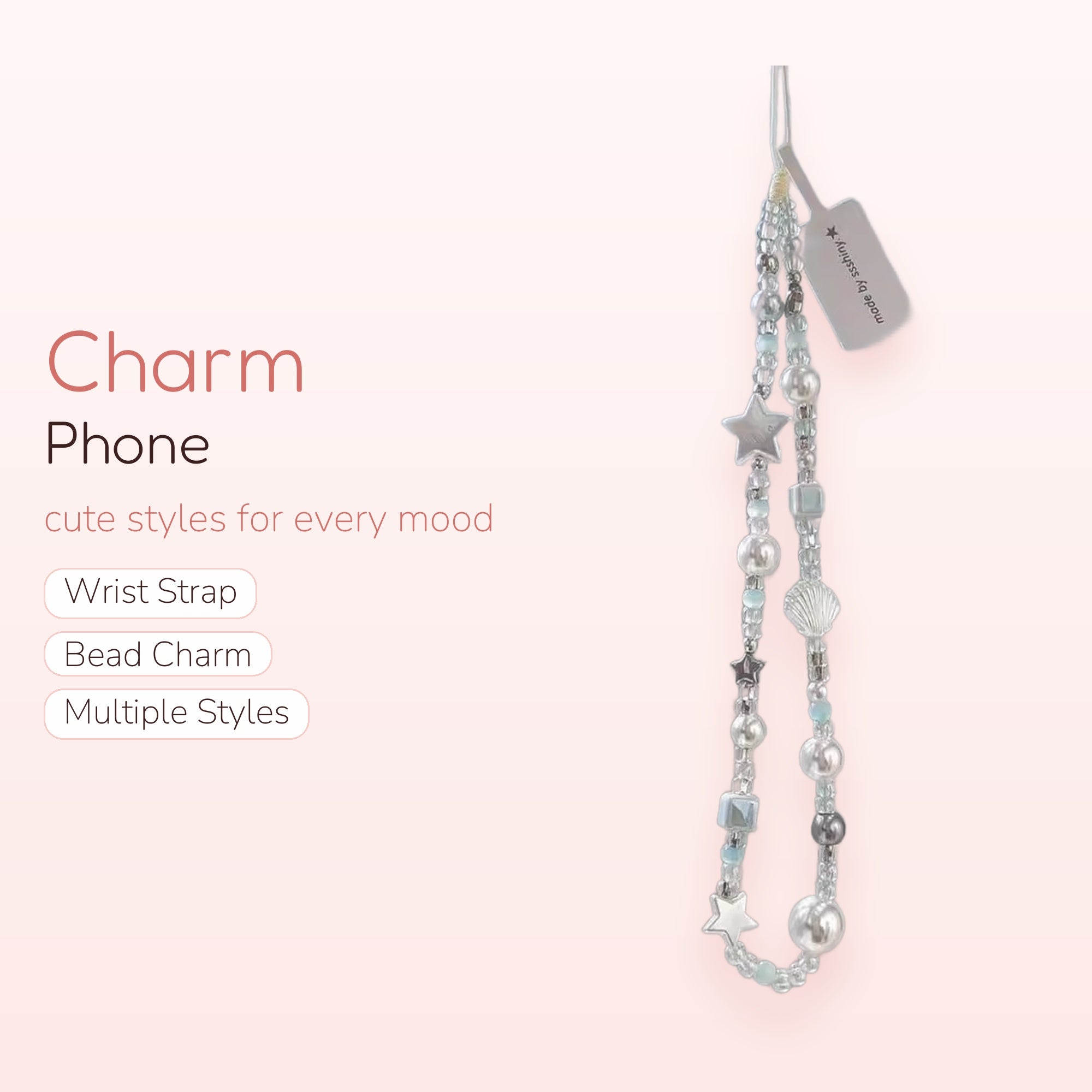 Aesthetic Star & Shell Phone Charm Strap | Pearl Beaded Wrist Lanyard