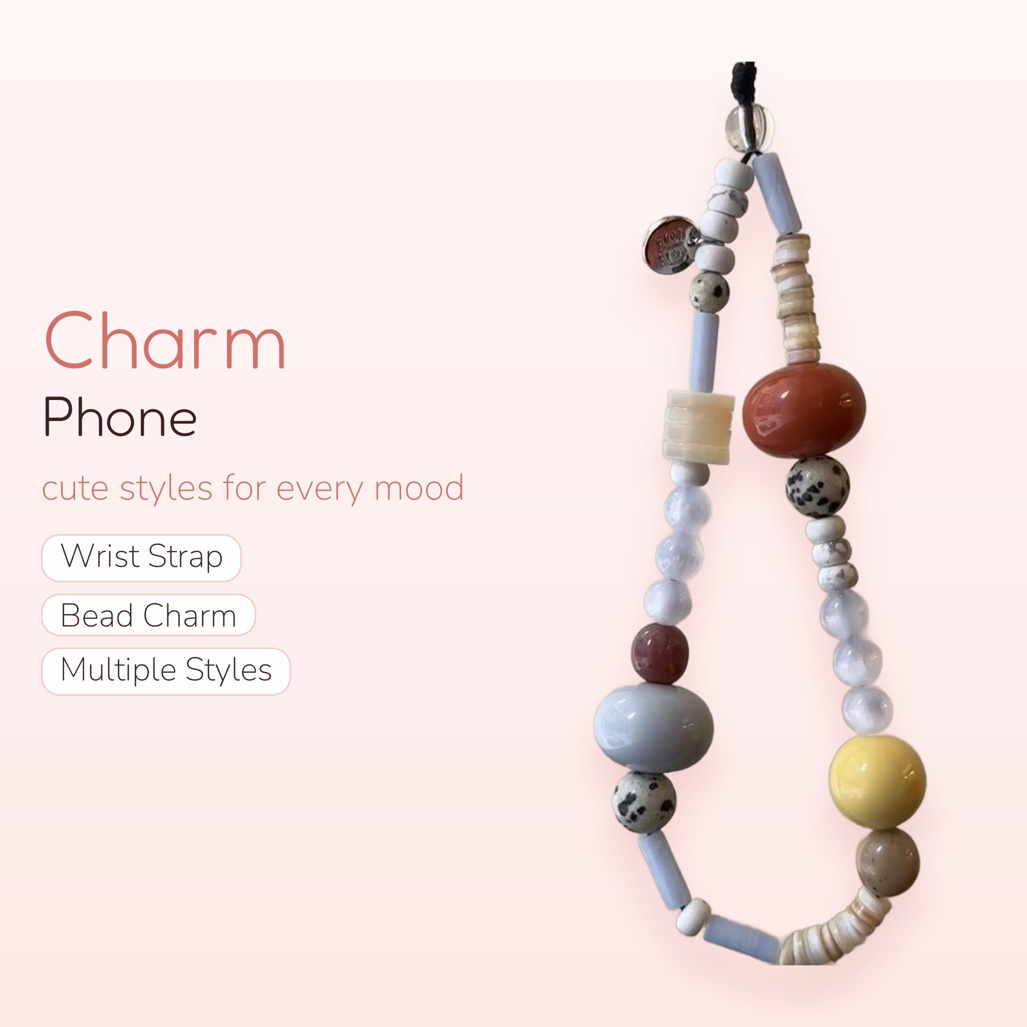 Aesthetic Mixed Bead Phone Charm Strap | Earthy Toned Beaded Wrist Lanyard