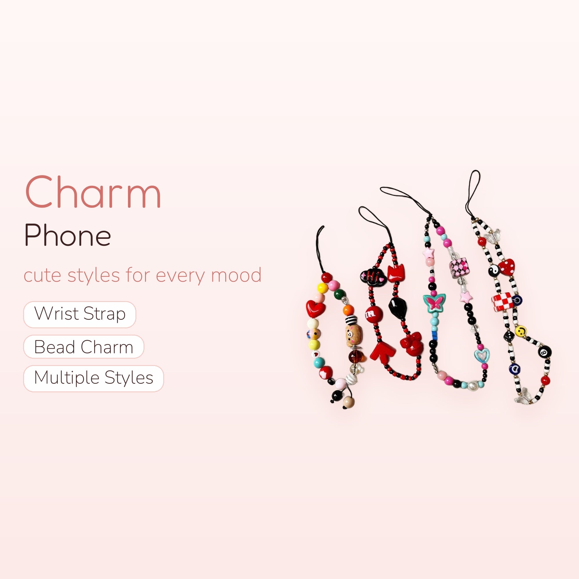 Y2K Beaded Phone Charm Strap | Aesthetic Colorful Wrist Lanyard with Charms