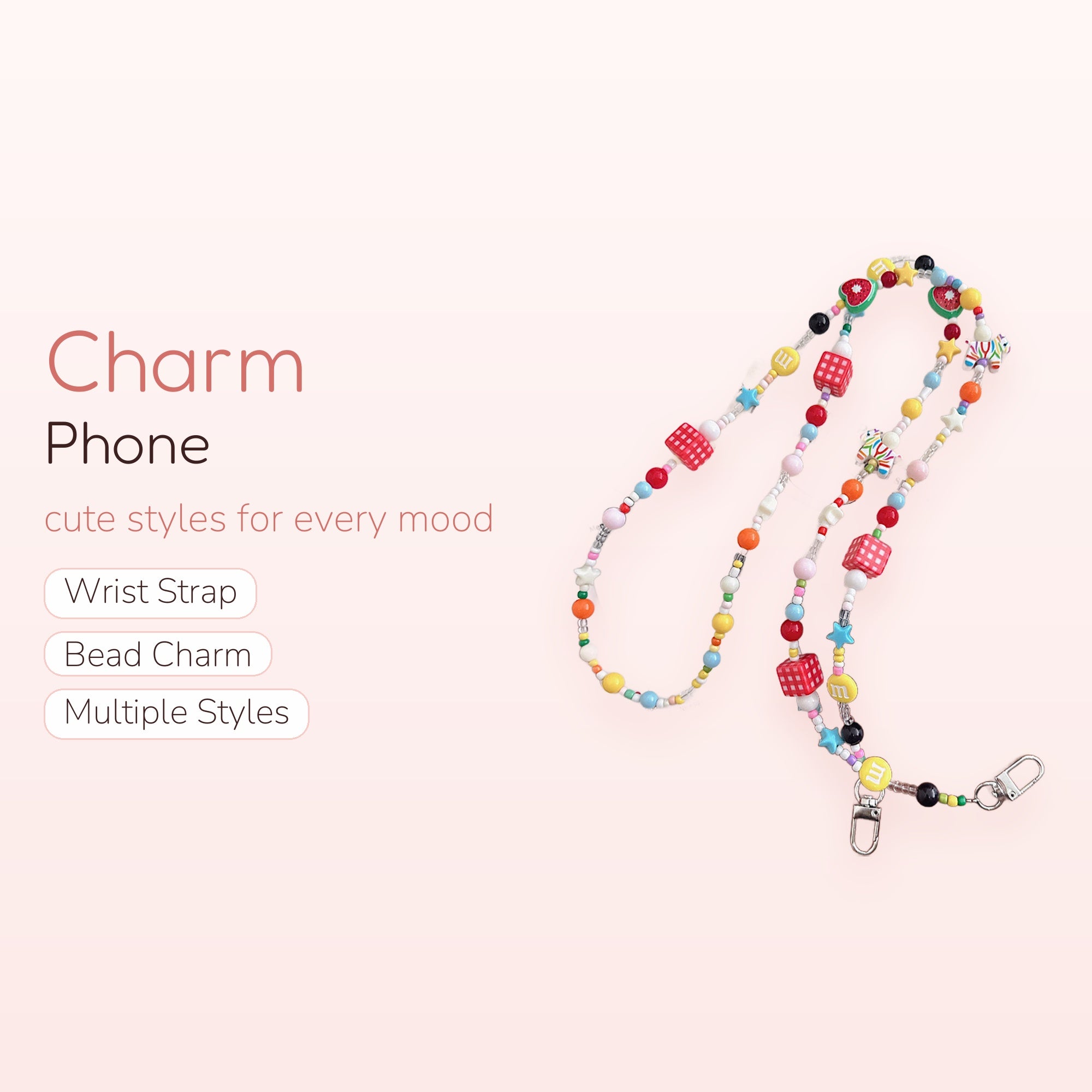Y2K Beaded Phone Charm Strap | Kawaii Colorful Dice & M&M Wrist Lanyard