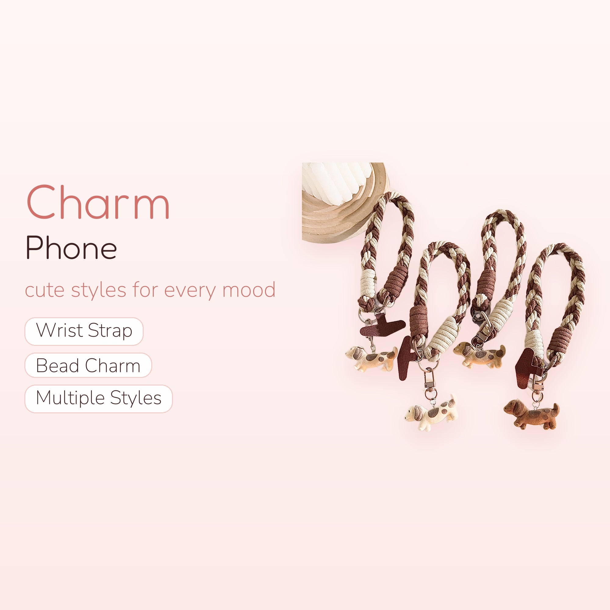 Aesthetic Braided Rope Phone Charm | Cute Dachshund Dog Wrist Lanyard