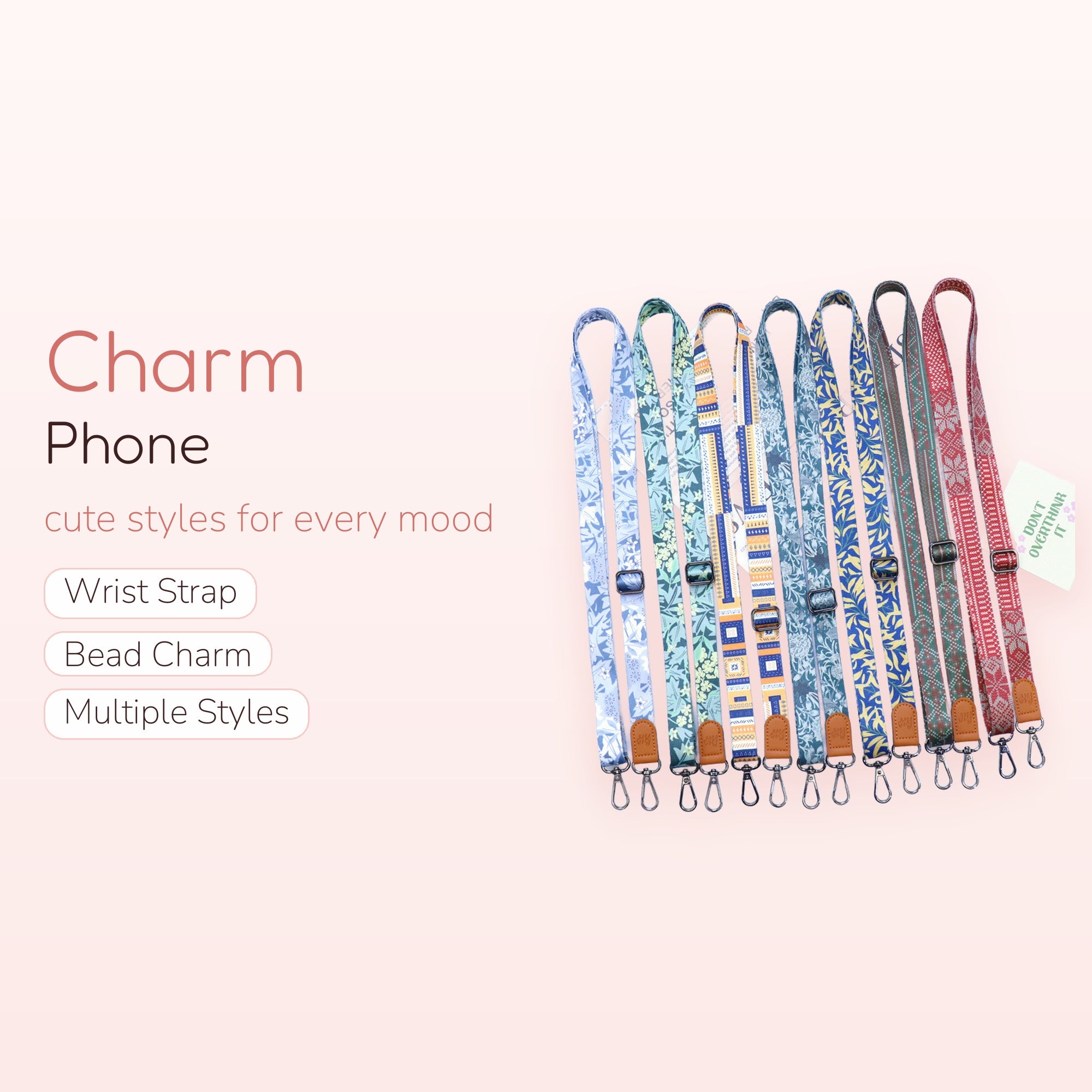 Floral Patterned Phone Charm Lanyard | Aesthetic Adjustable Crossbody Strap