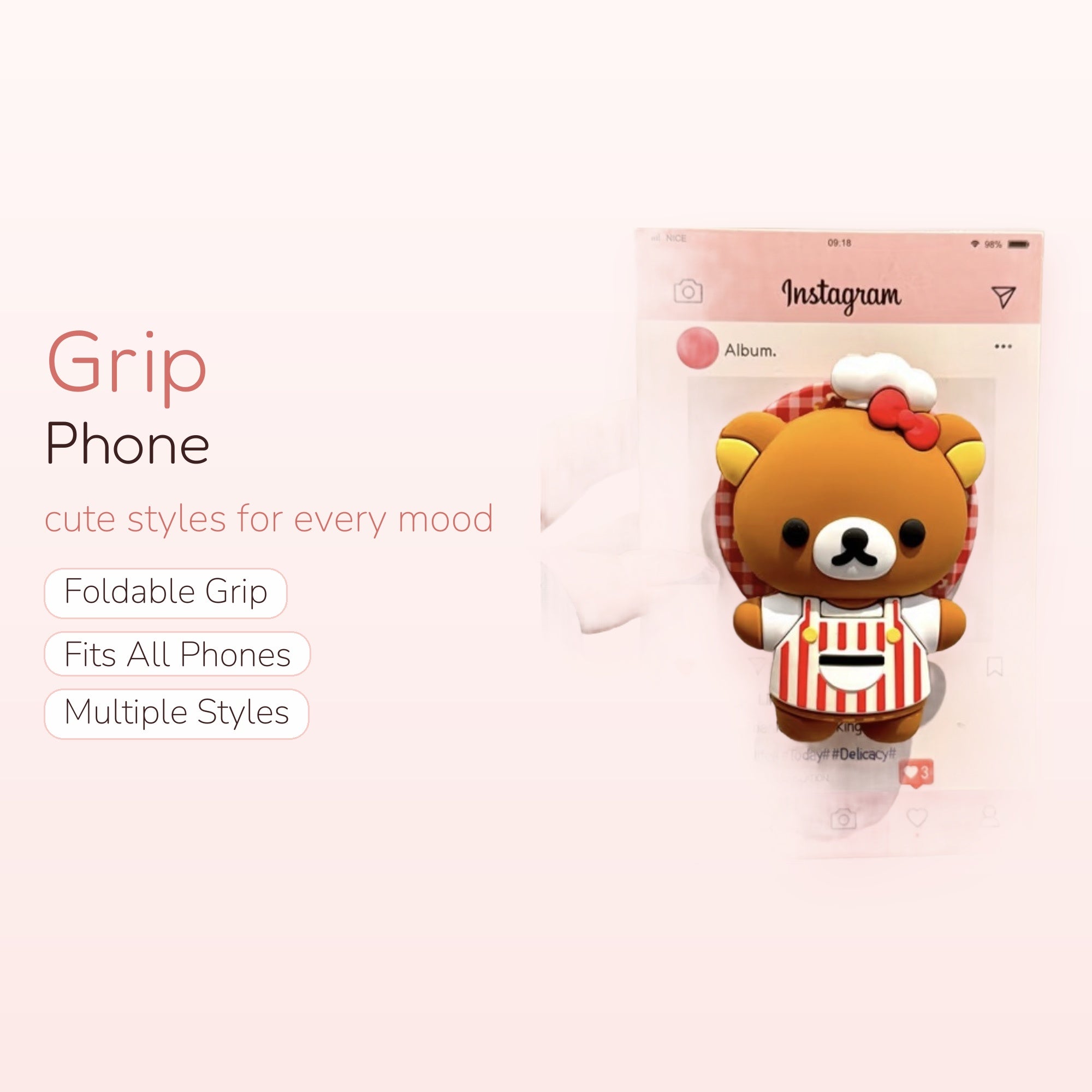 Kawaii Rilakkuma Chef Phone Grip | Cute Bear Pop Socket Stand