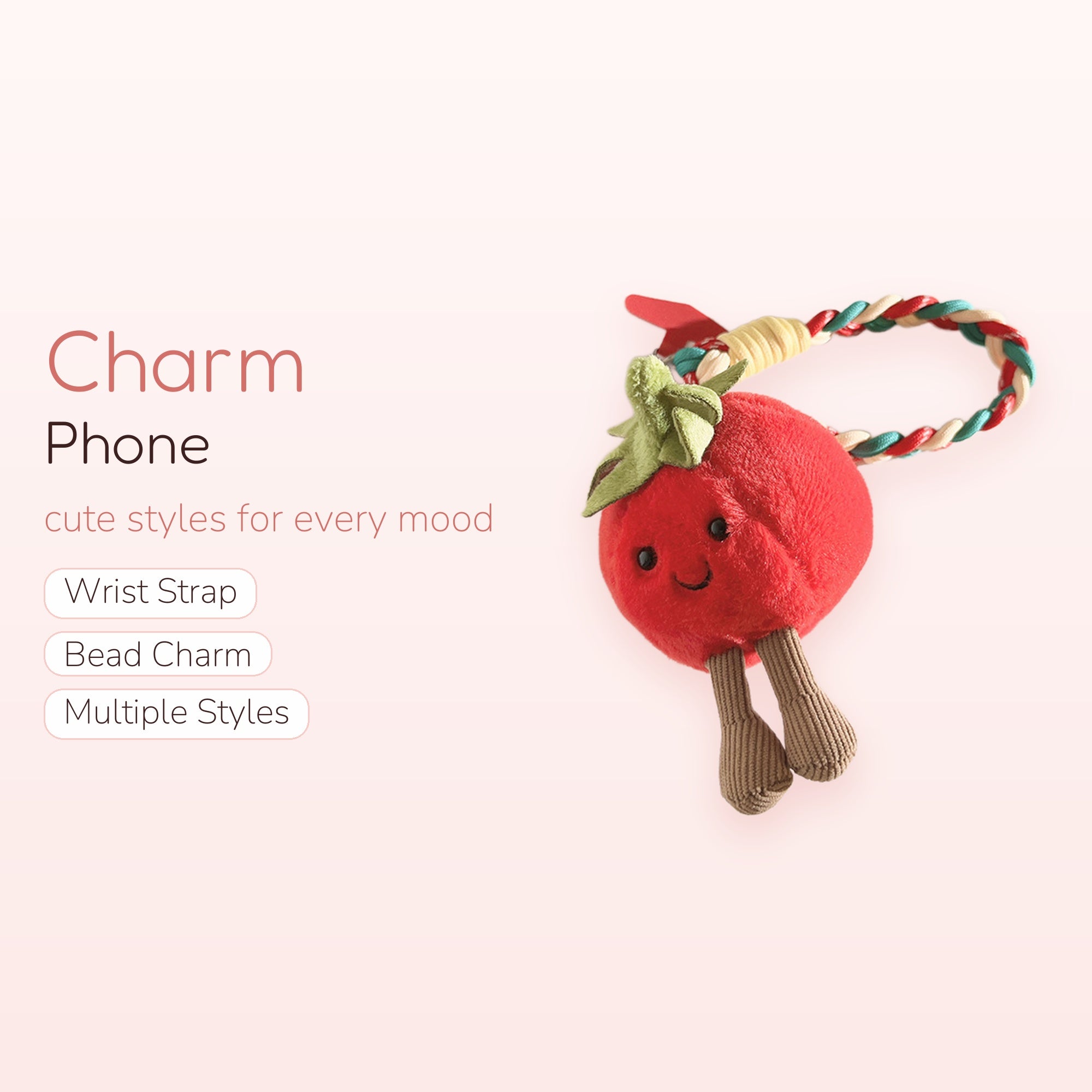 Cute Strawberry Plush Phone Charm | Kawaii Fruit Wrist Strap