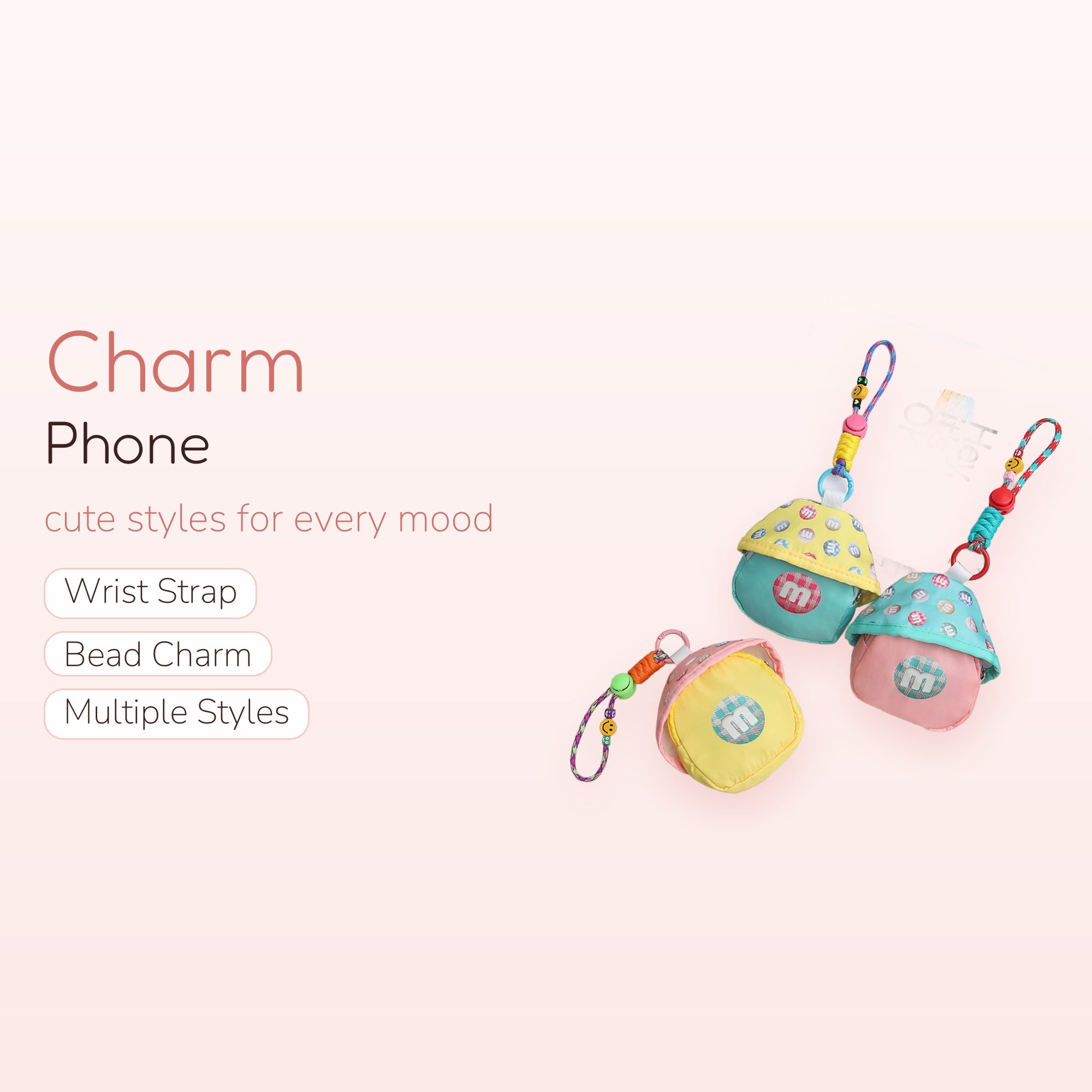 Cute M&M's Mushroom Phone Charm | Pastel Candy Beaded Wrist Lanyard