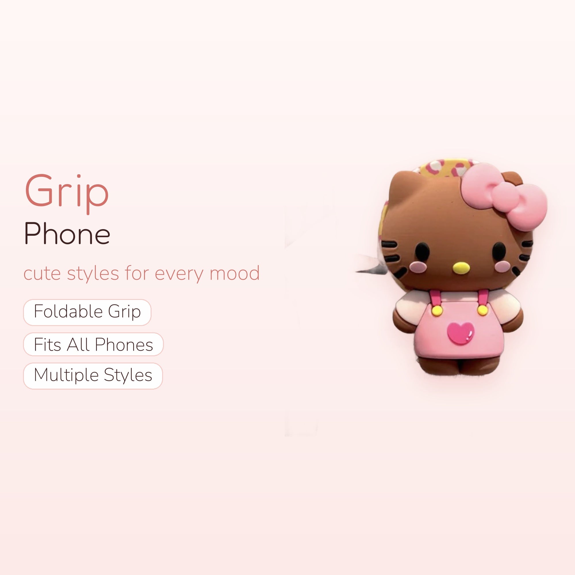 Brown Hello Kitty Instagram Phone Grip | Kawaii Pop Socket Stand for Girls