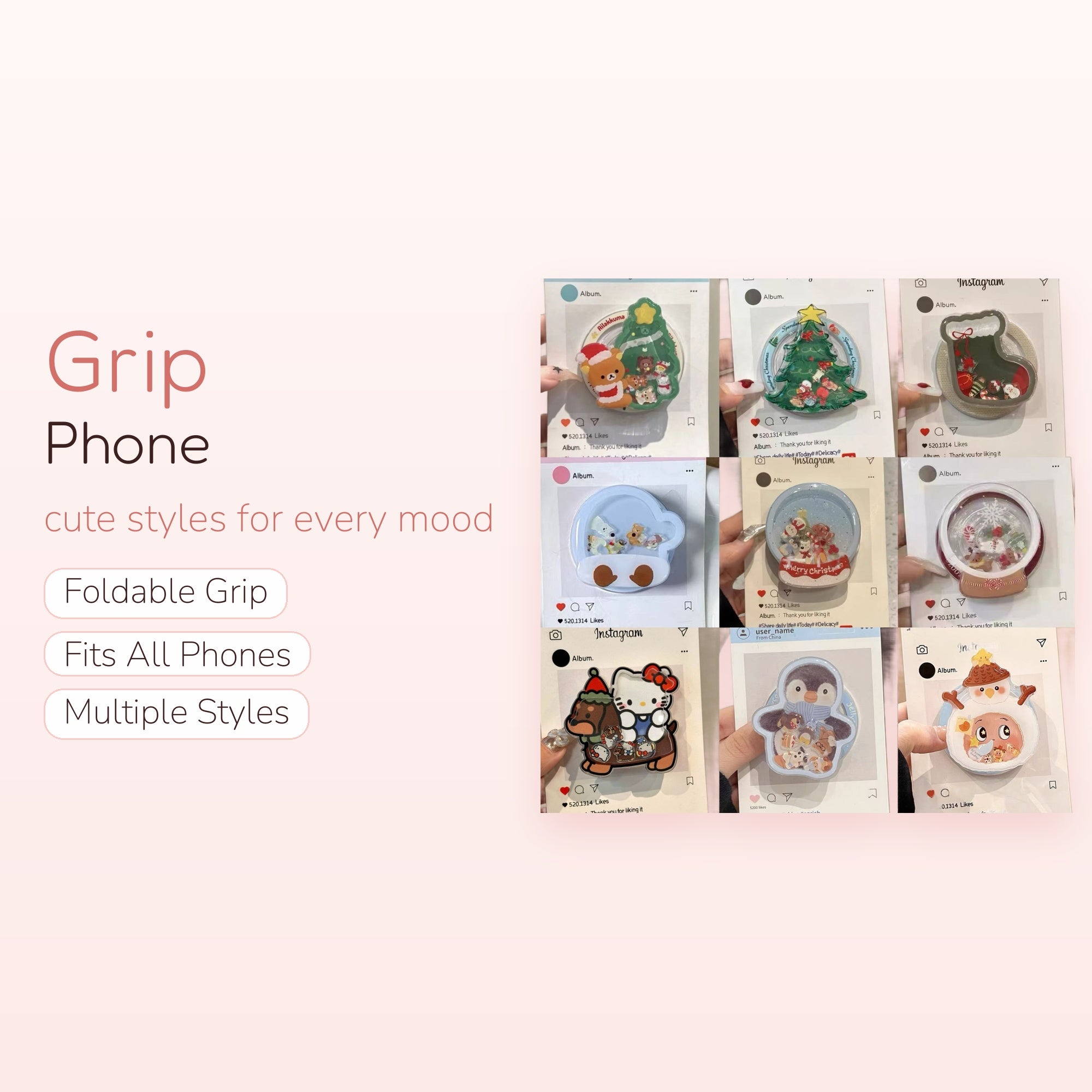 Kawaii Christmas Holiday Phone Grip Collection | Cute Winter Snow Globe Pop Socket Stand