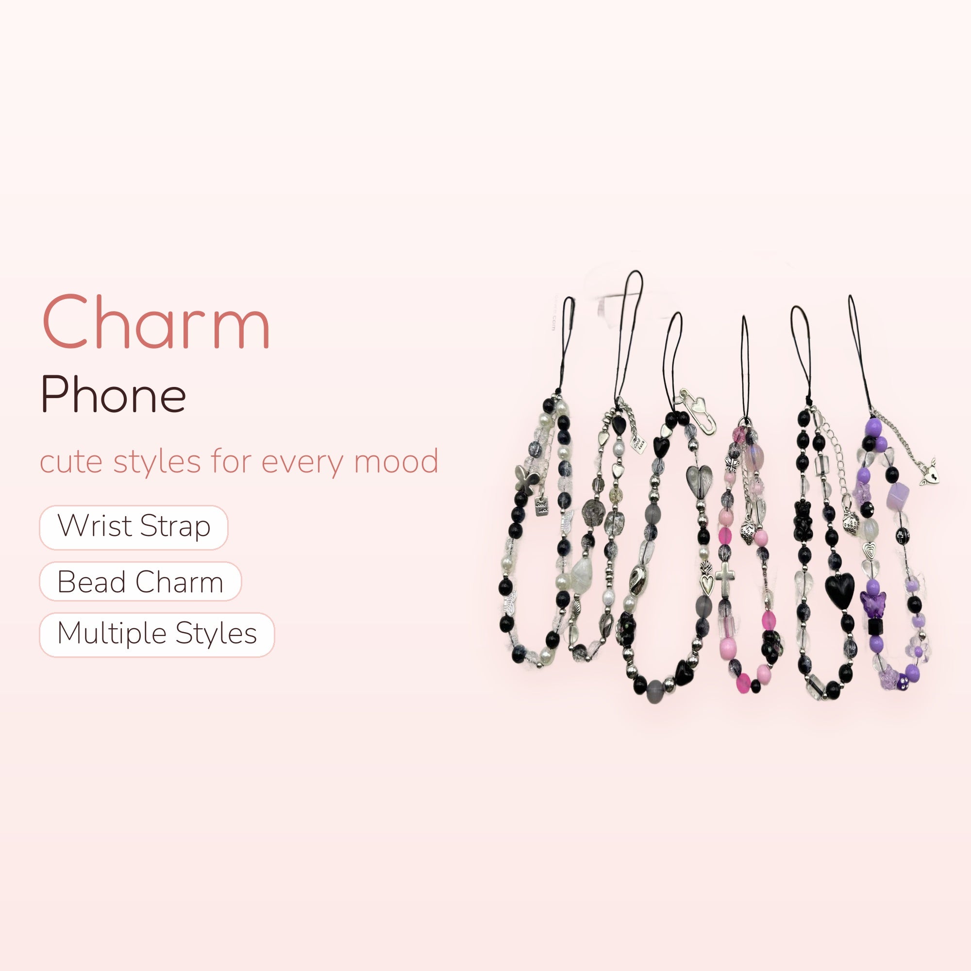 Aesthetic Beaded Phone Charm Straps | Y2K Heart & Butterfly Wrist Lanyards