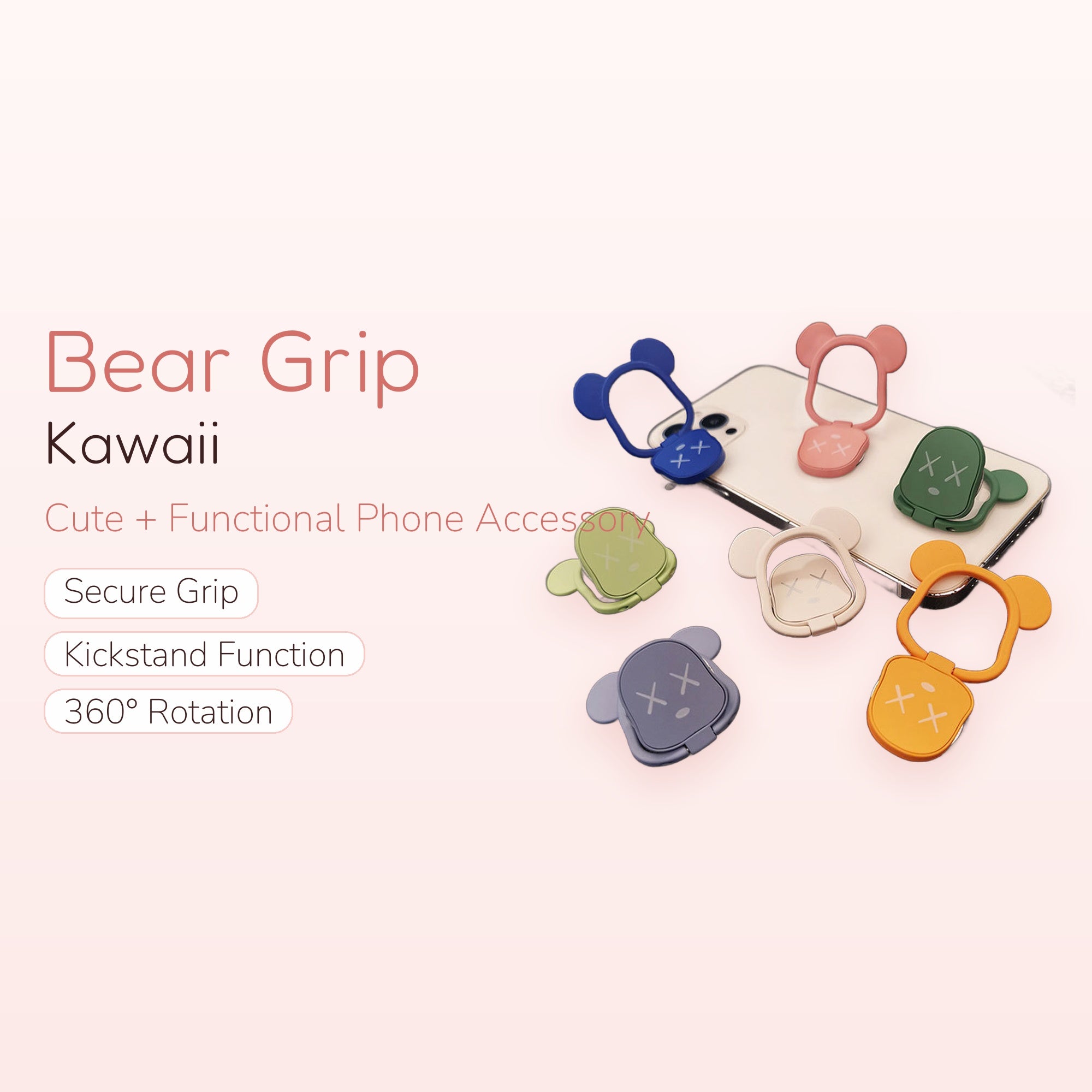 Kawaii Bear Phone Ring Holder | Cute 360° Rotating Phone Grip Stand | Aesthetic Phone Accessory | Gift for Her
