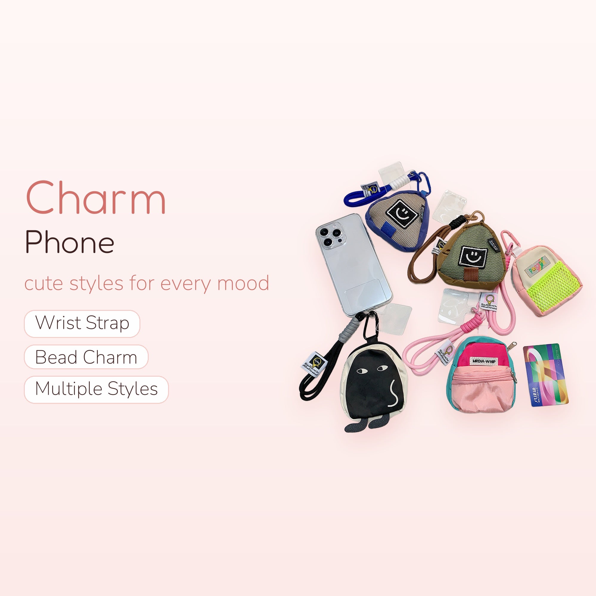 Cute Mini Backpack Phone Charms | Aesthetic Triangle & Square Pouch Wrist Lanyards