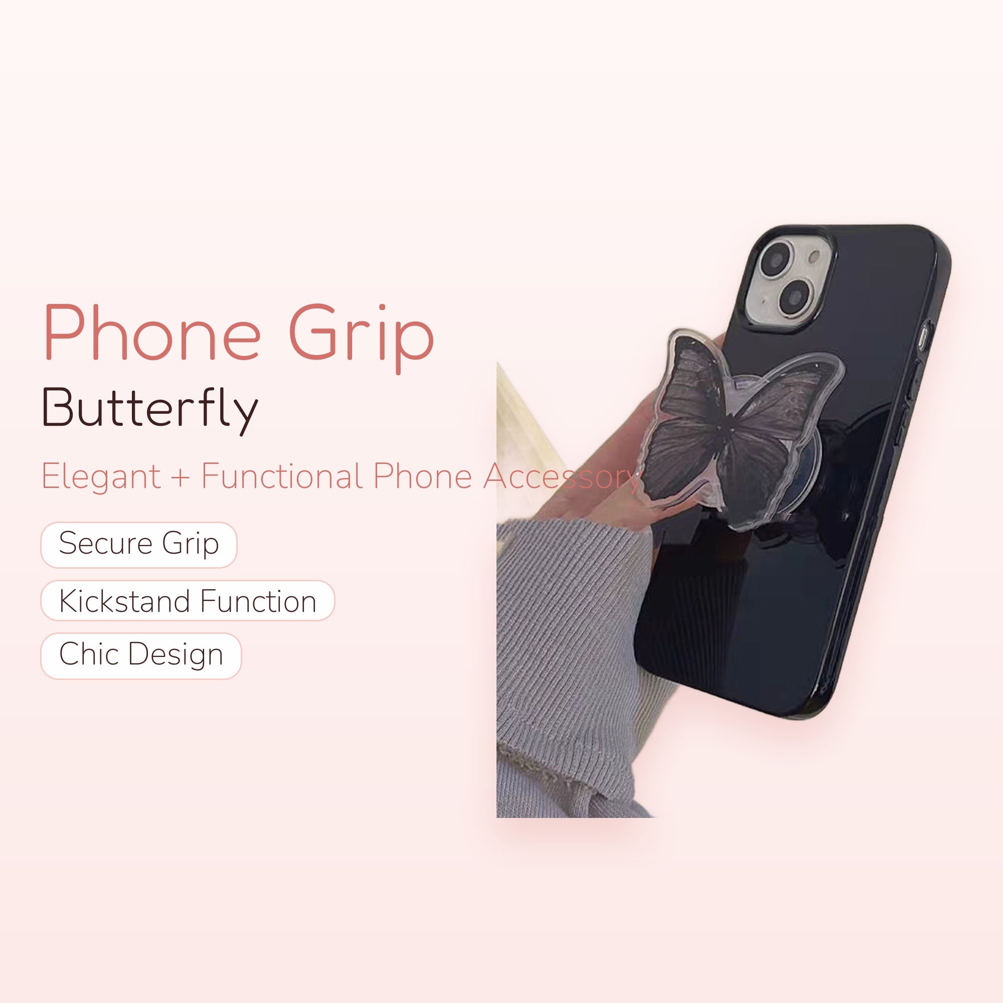 Elegant Butterfly Phone Grip Stand | Clear Pop Socket Holder
