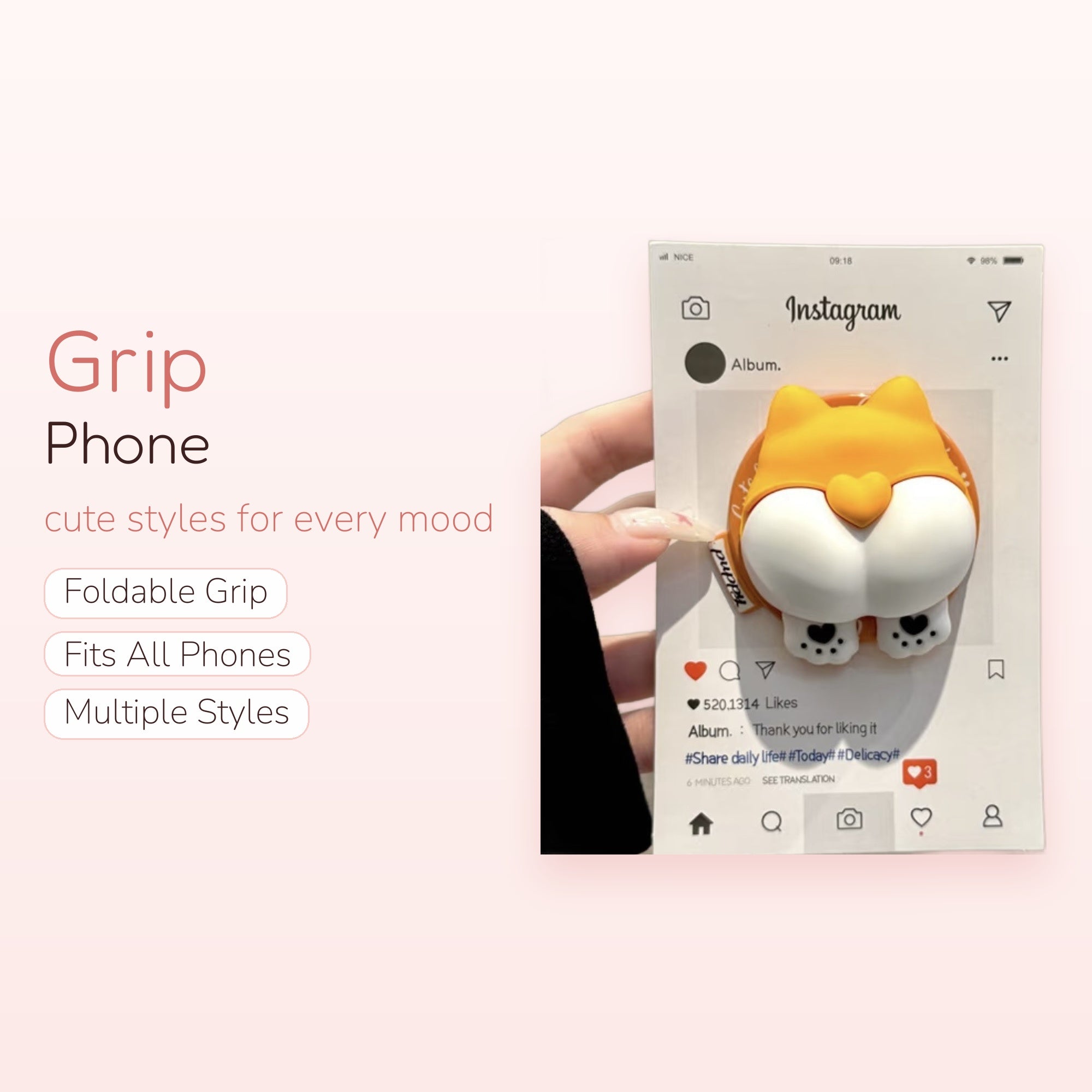 Cute Orange & White Shiba Inu Butt Phone Grip | Kawaii Dog Pop Socket Stand
