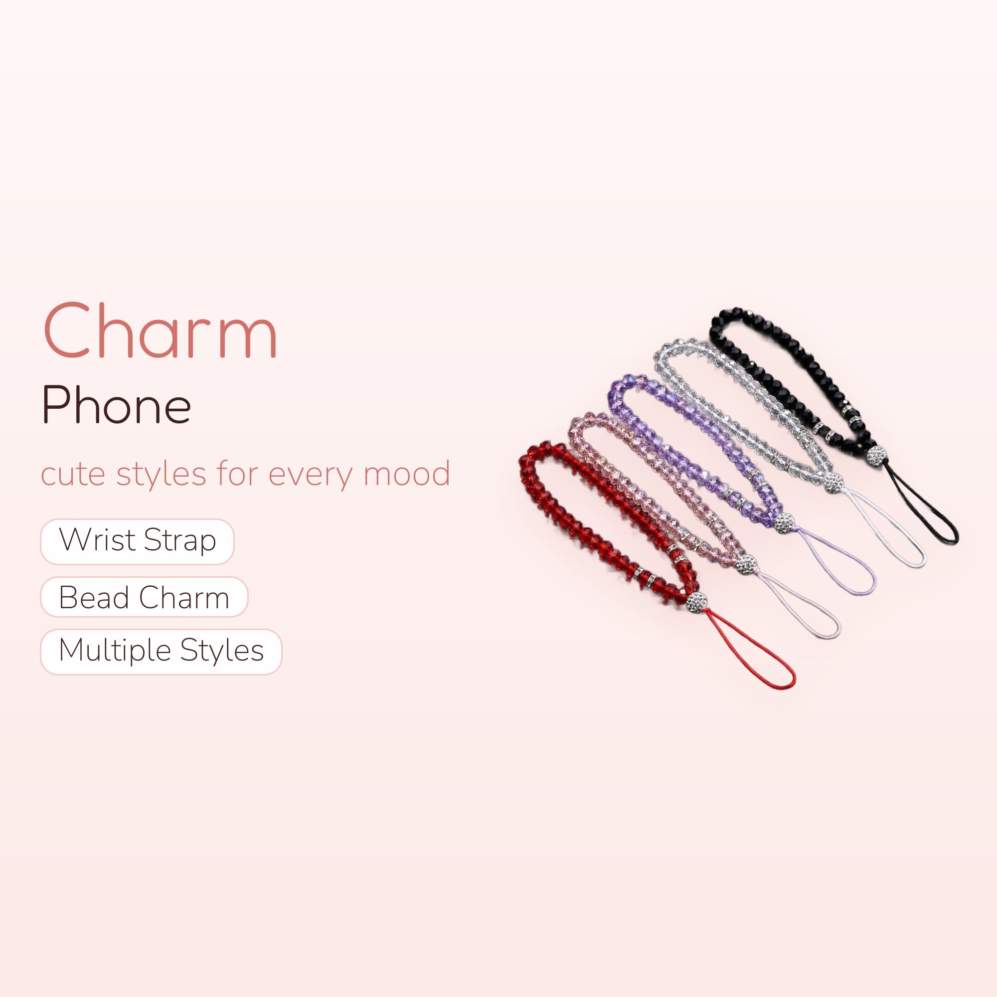 Sparkling Crystal Beaded Phone Charm Strap | Aesthetic Wrist Lanyard in Multiple Colors