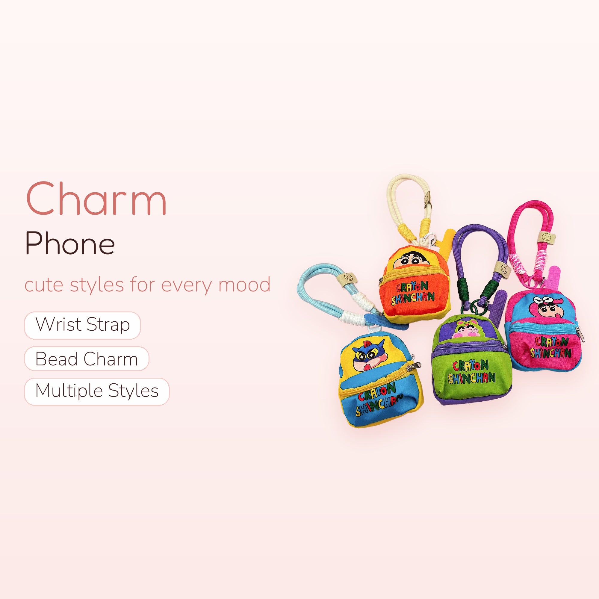 Crayon Shinchan Mini Backpack Phone Charm | Cute Cartoon Character Wrist Lanyard