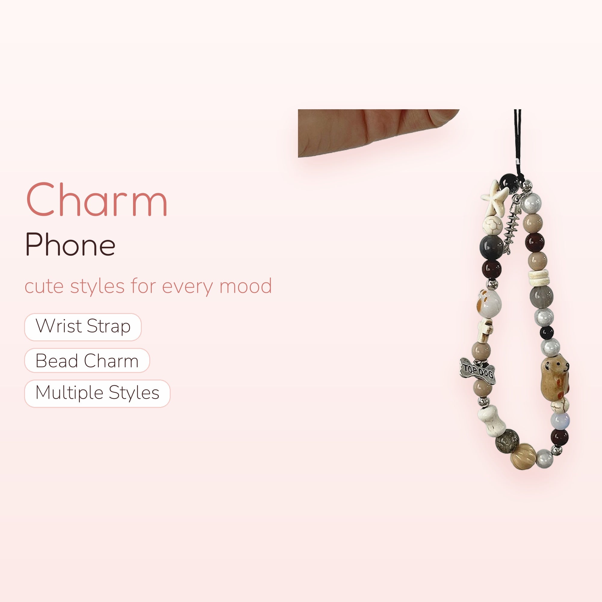 Aesthetic Neutral Beaded Phone Charm Strap | Cute Animal & Bone Wrist Lanyard