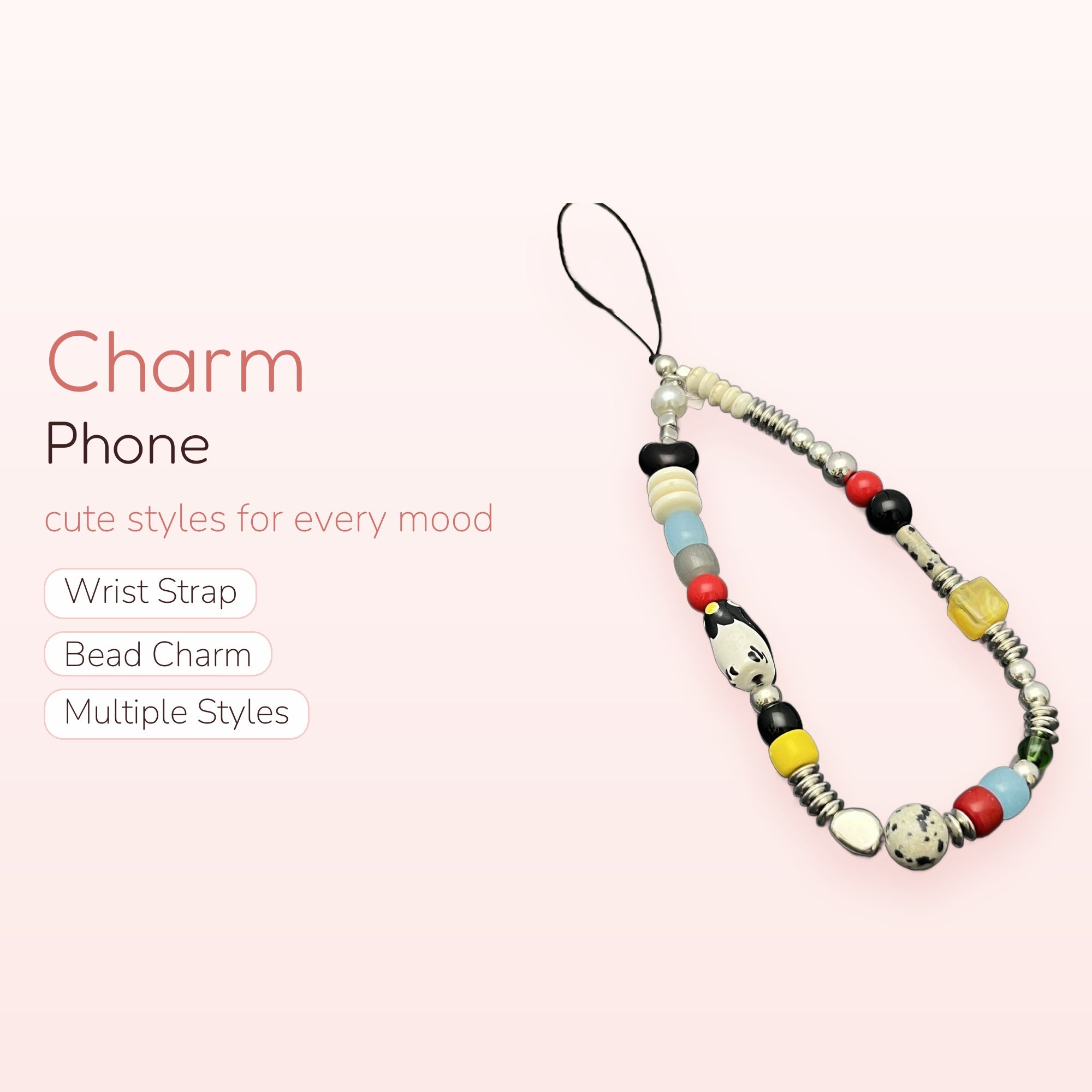 Aesthetic Mixed Bead Phone Charm Strap | Colorful Beaded Wrist Lanyard