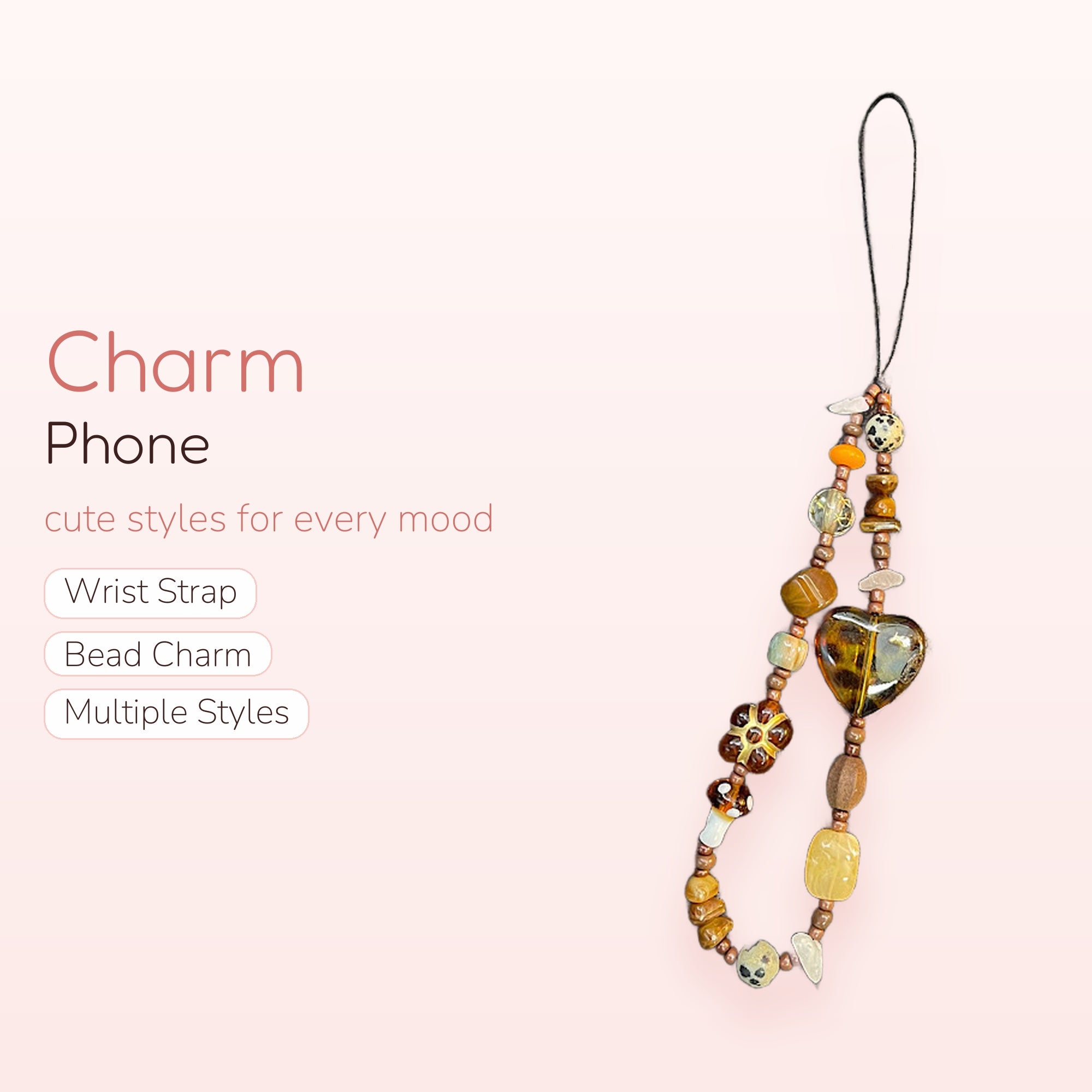 Wild Earth — Tiger Eye & Heart Beaded Phone Charm Wrist Lanyard