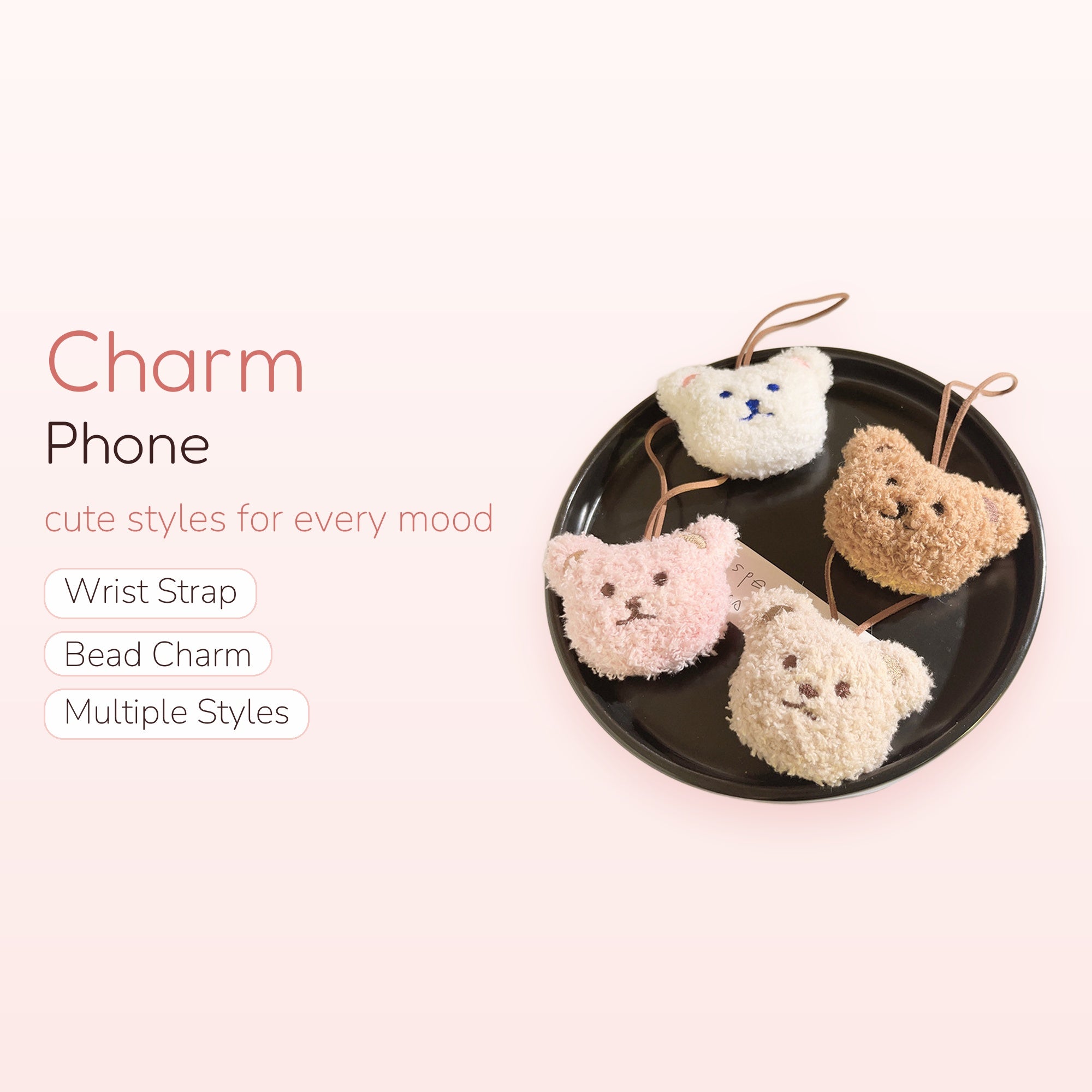Cute Fluffy Bear Head Phone Charm | Kawaii Plush Animal Wrist Strap