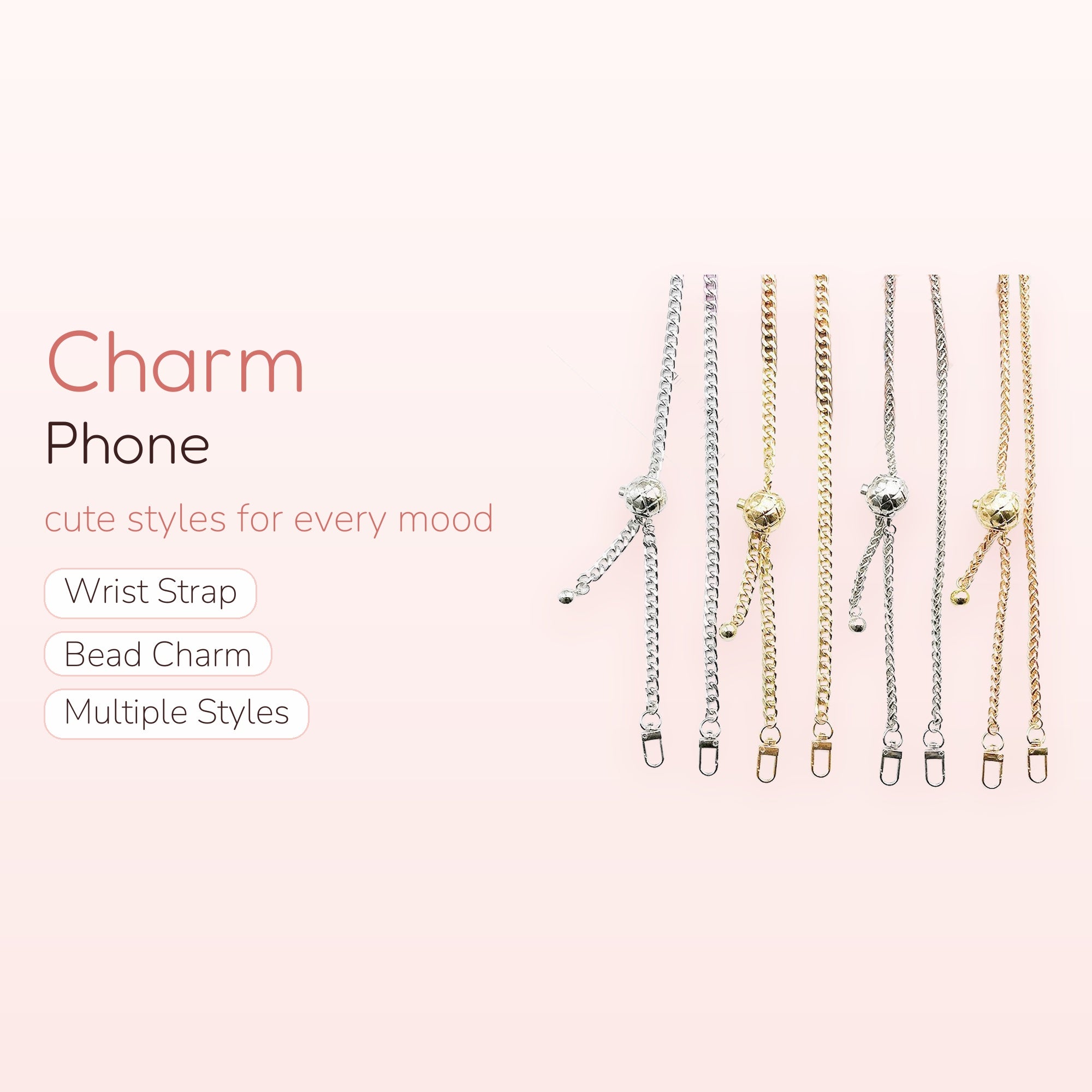 Adjustable Gold & Silver Chain Phone Charm | Aesthetic Lanyard Strap with Ball Slider