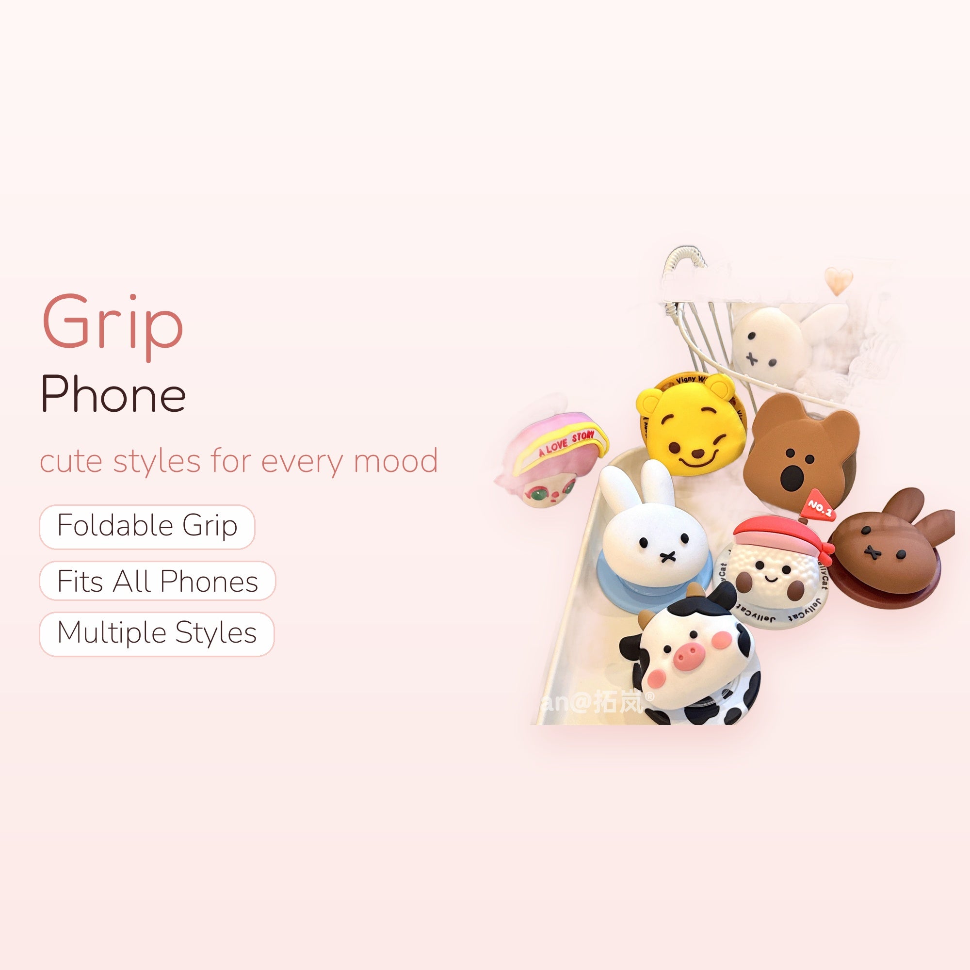 SIMPLYBUBBI — Miffy Pooh Cow Bear Phone Grip | Cute Pop Socket Stand