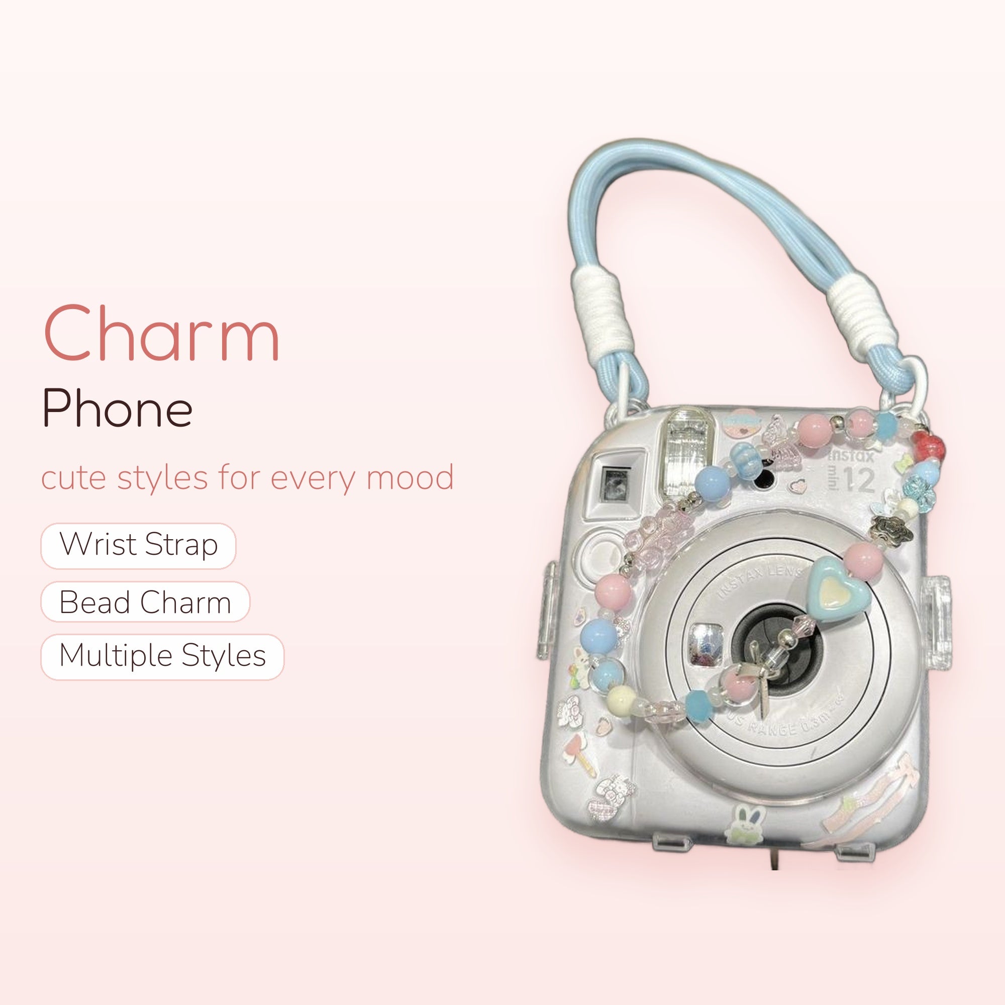 Pastel Beaded Phone Charm Strap | Kawaii Heart & Butterfly Wrist Lanyard