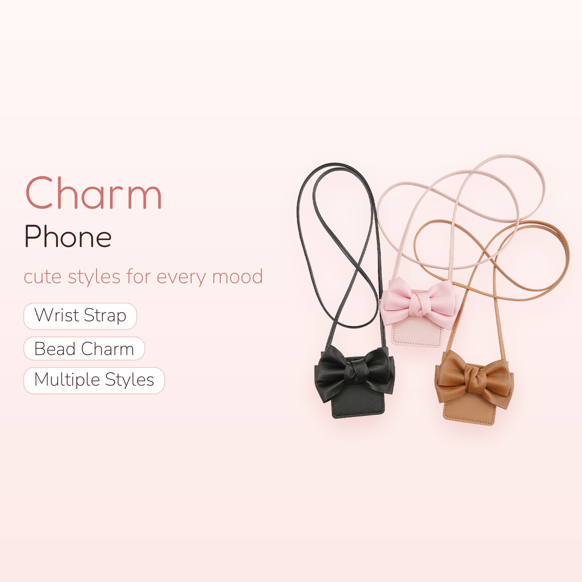 Cute Bowknot Phone Charm Lanyard | Kawaii Faux Leather Crossbody Strap