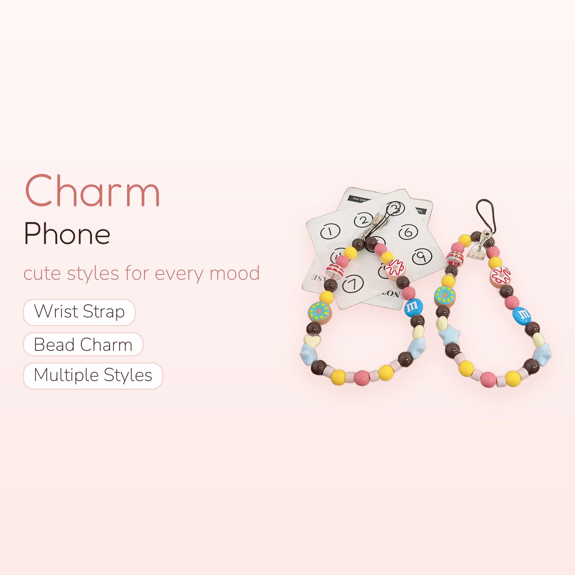Kawaii Donut & M&M Phone Charm Strap | Sweet Chocolate Beaded Wrist Lanyard