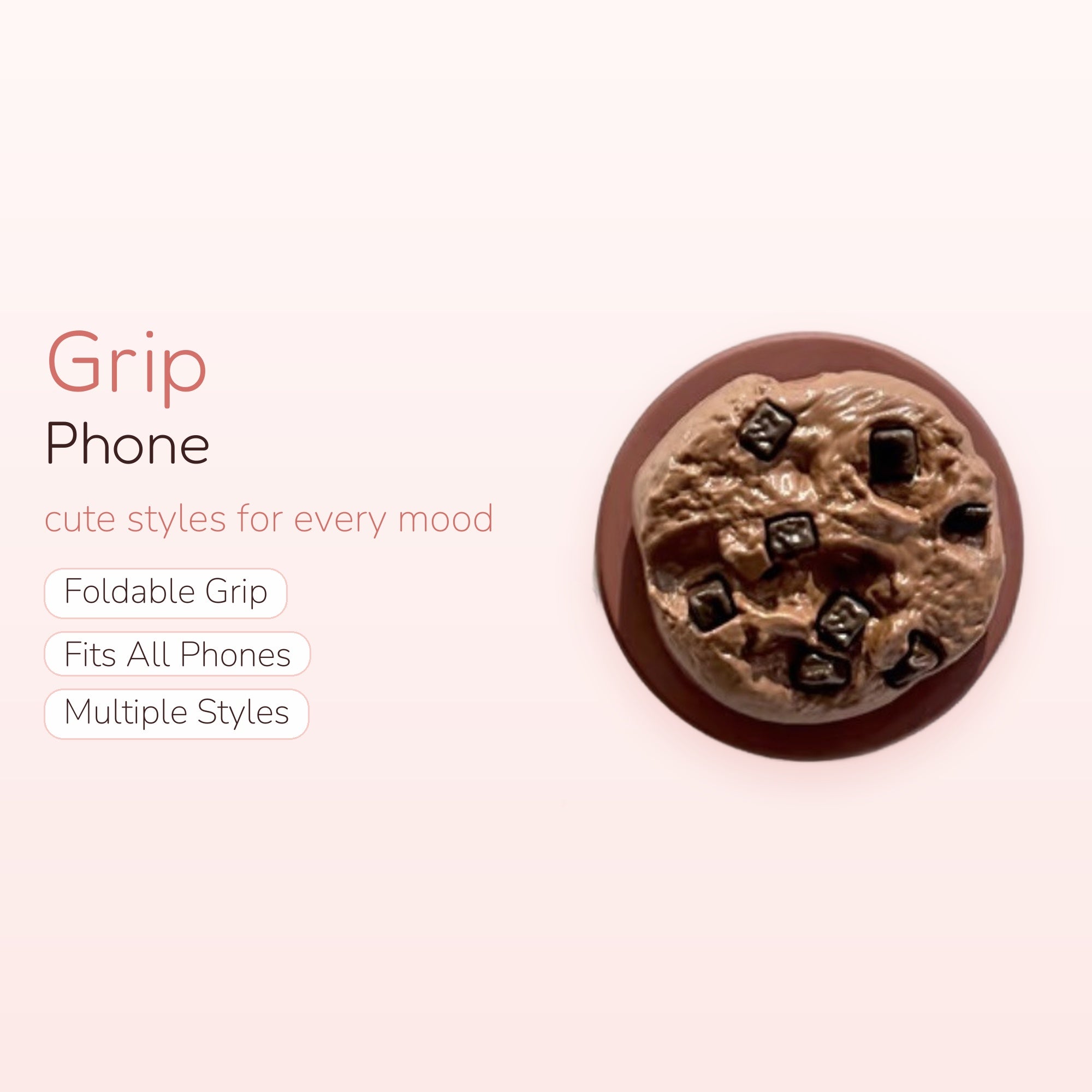 Chocolate Chip Cookie Instagram Phone Grip | Kawaii Aesthetic Pop Socket Stand