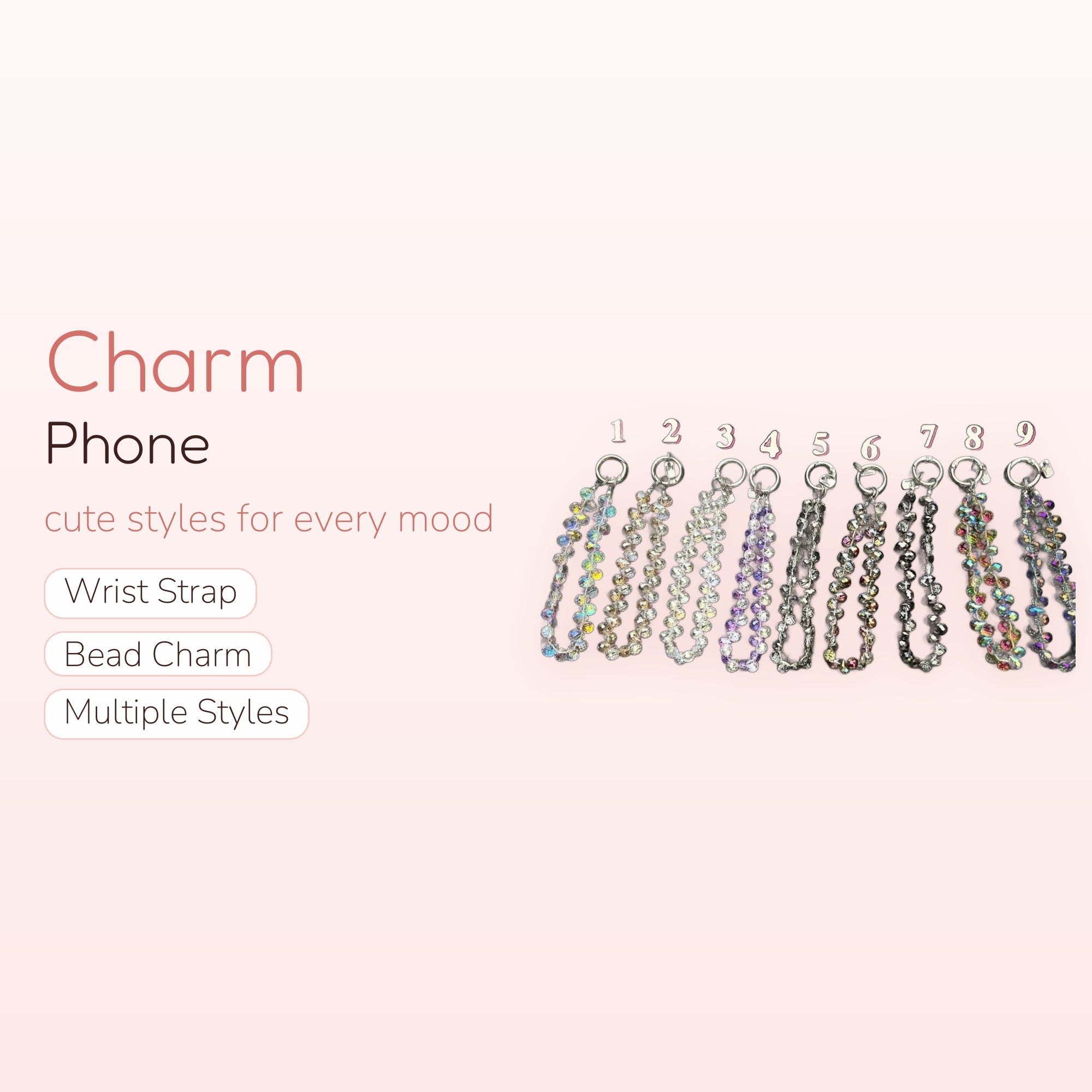 Iridescent Crystal Bead Phone Charm Strap | Sparkly Waterdrop Beaded Wrist Lanyard