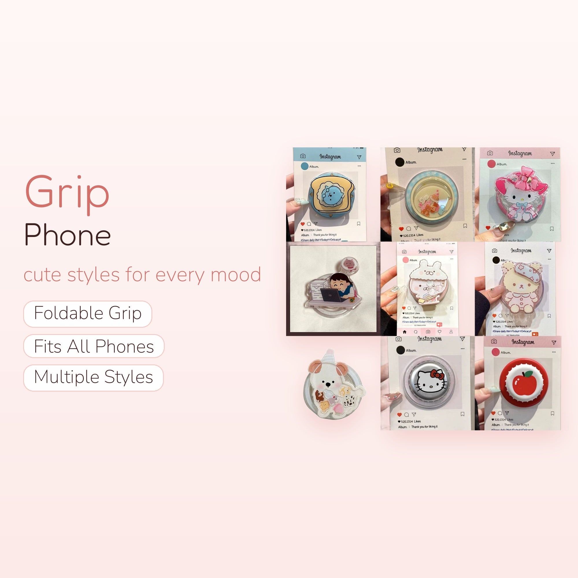 SIMPLYBUBBI — Cute Cartoon Art Phone Grip Collection | Acrylic Pop Socket Stand