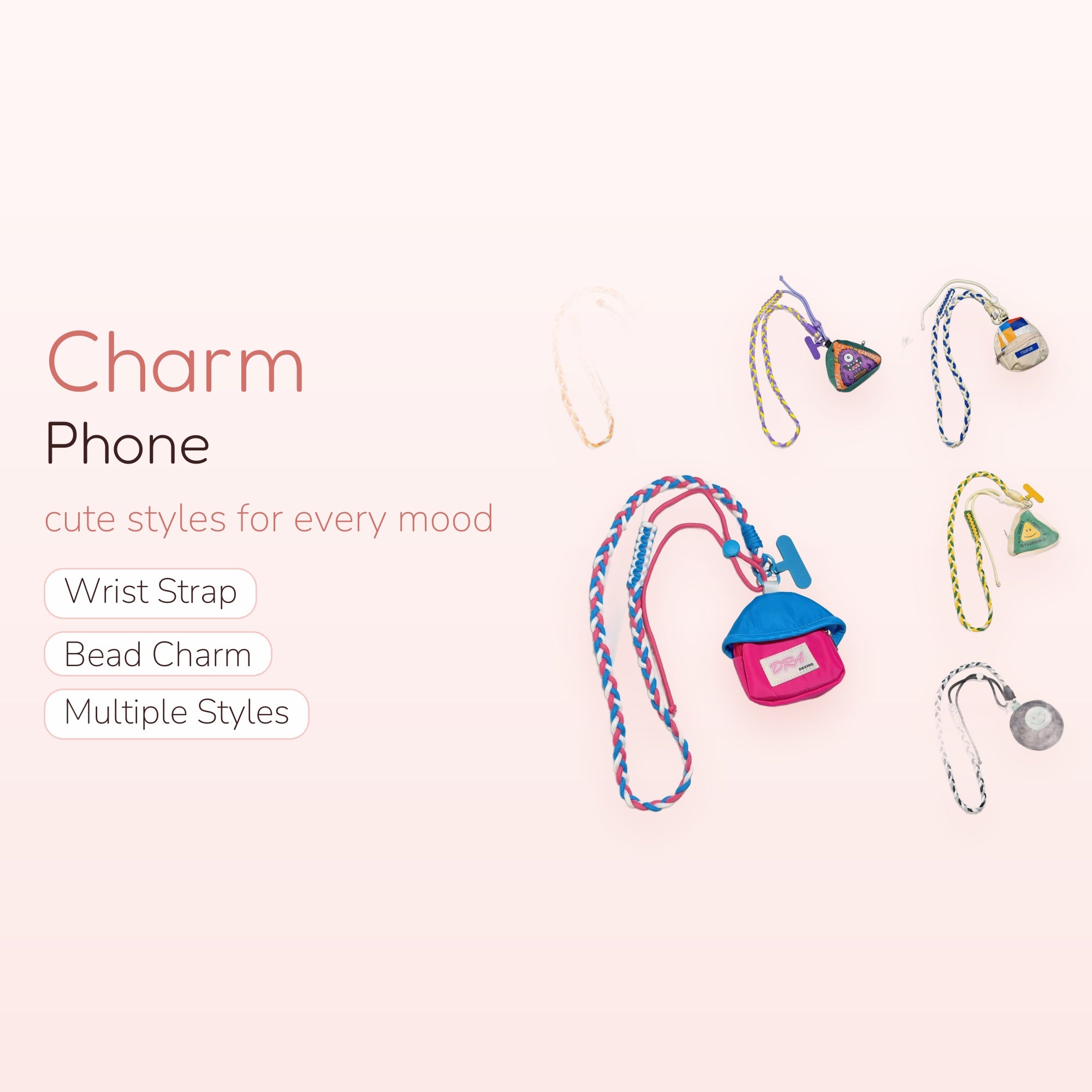 Braided Lanyard Phone Charm with Mini Pouch | Aesthetic Colorful Crossbody Phone Strap