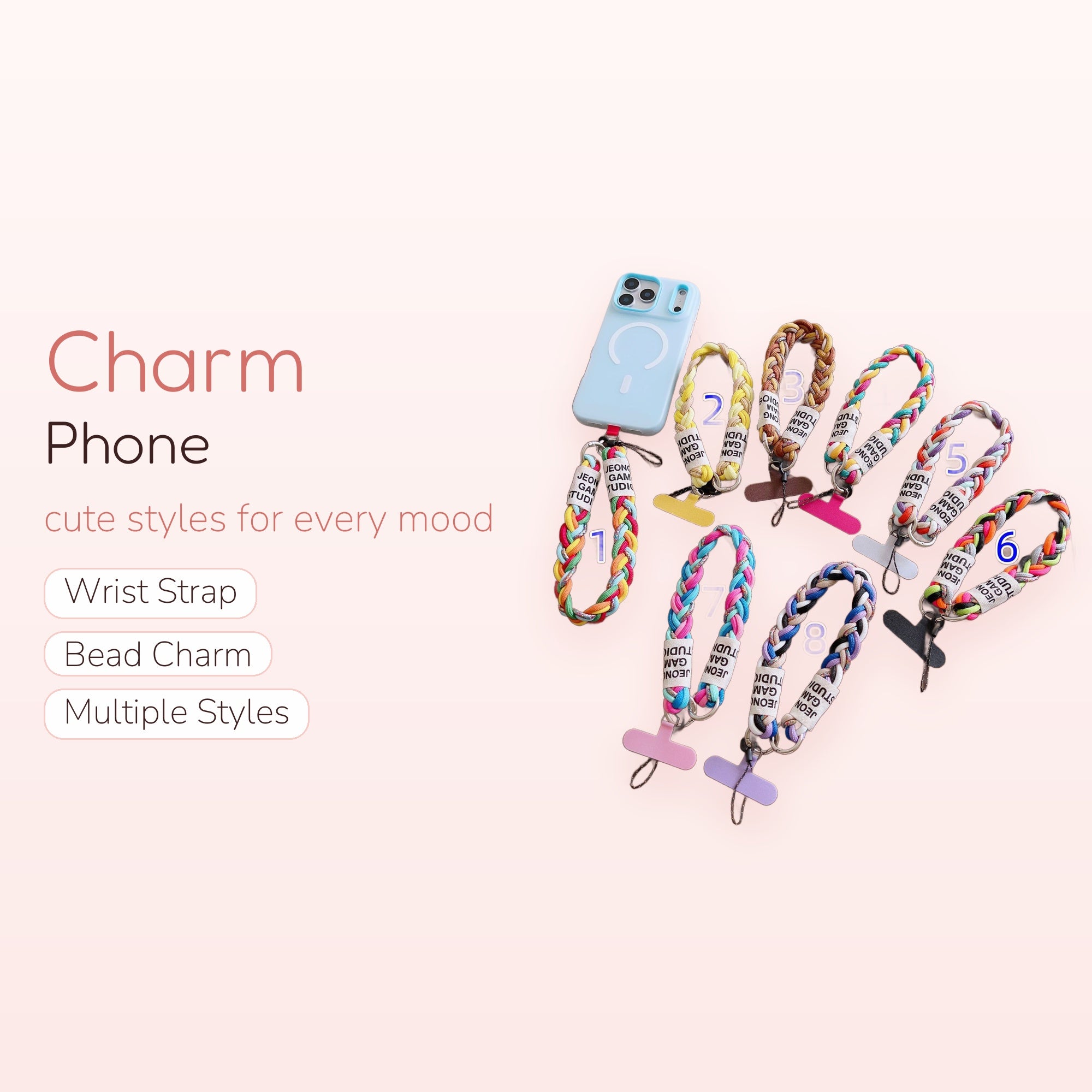 Braided Rope Phone Charm Wrist Strap | Colorful Woven Lanyard with Text Ribbon