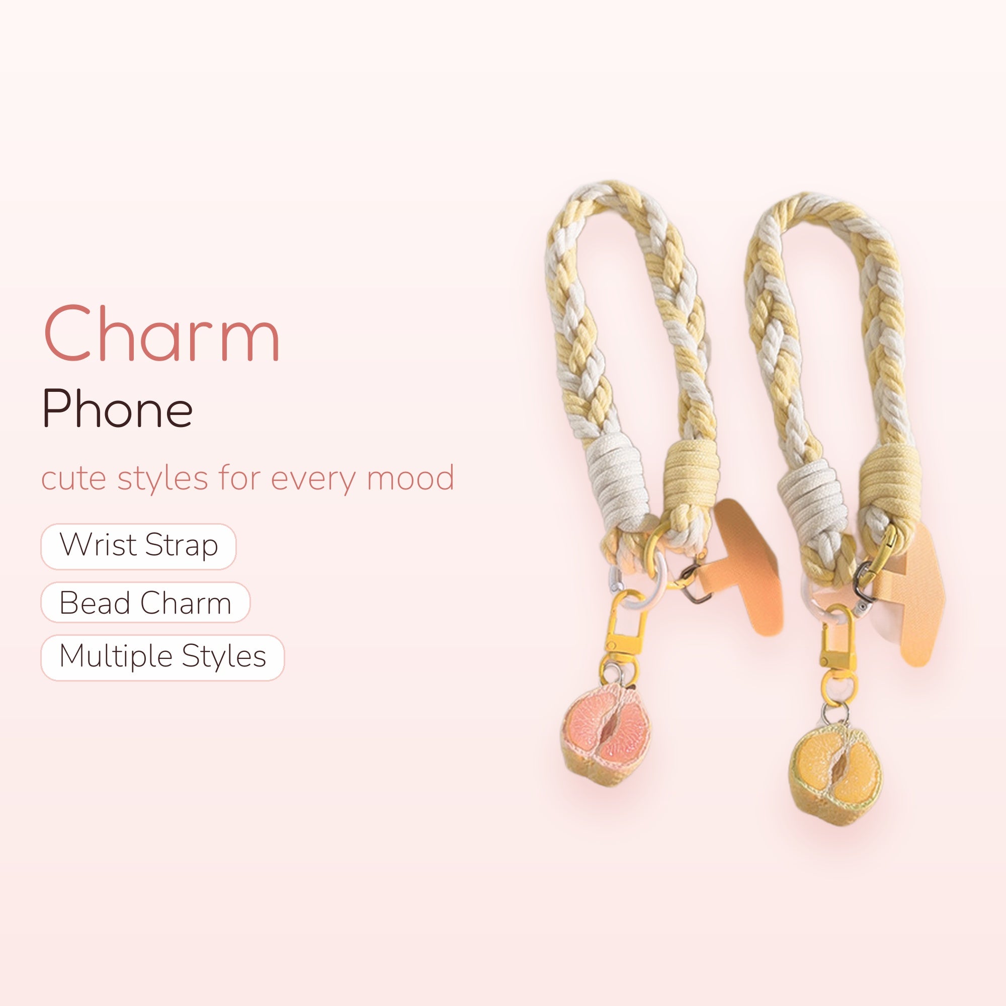 Braided Yellow & White Rope Phone Charm | Cute Citrus Fruit Wrist Strap